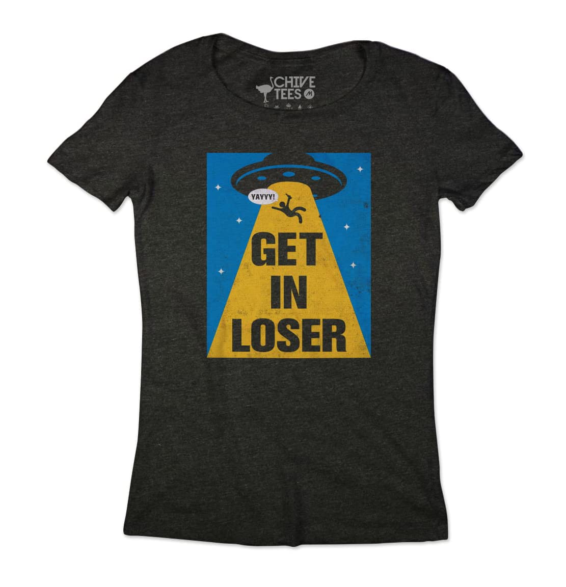 theCHIVE Get in Loser Alien UFO Abduction Graphic T-Shirt - Funny Sci-Fi Tee for UFO Enthusiasts & Pop Culture Fans | Perfect for Conspiracy Theory Parties & Comic Con Events