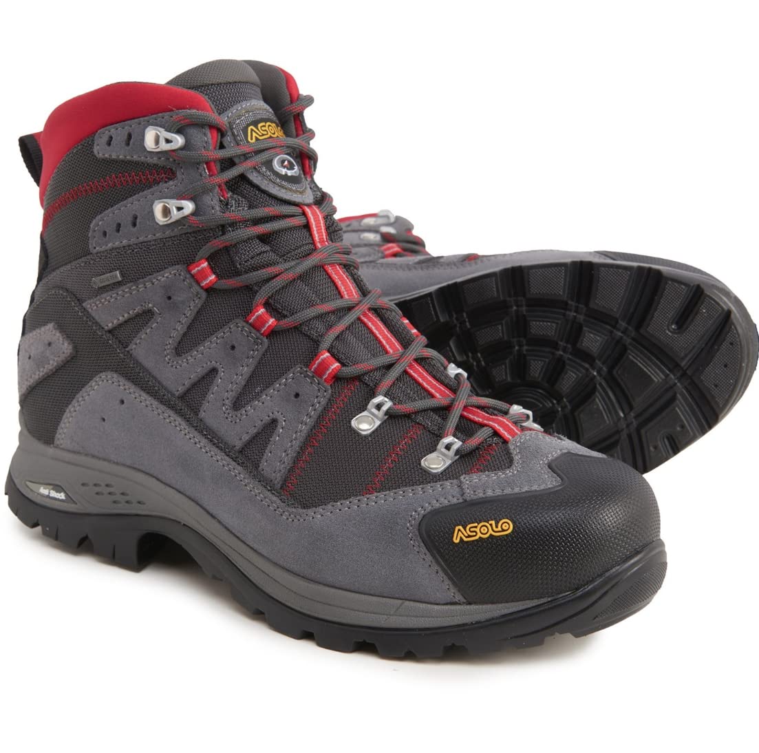 Asolo Neutron Gore-Tex Waterproof Hiking Boots for Men - Lightweight Trail Shoes with Ankle Support for Outdoor Adventures (Size 9.5, Grey/Gunmetal/Red) - Perfect for Mountain Trekking & Backpacking