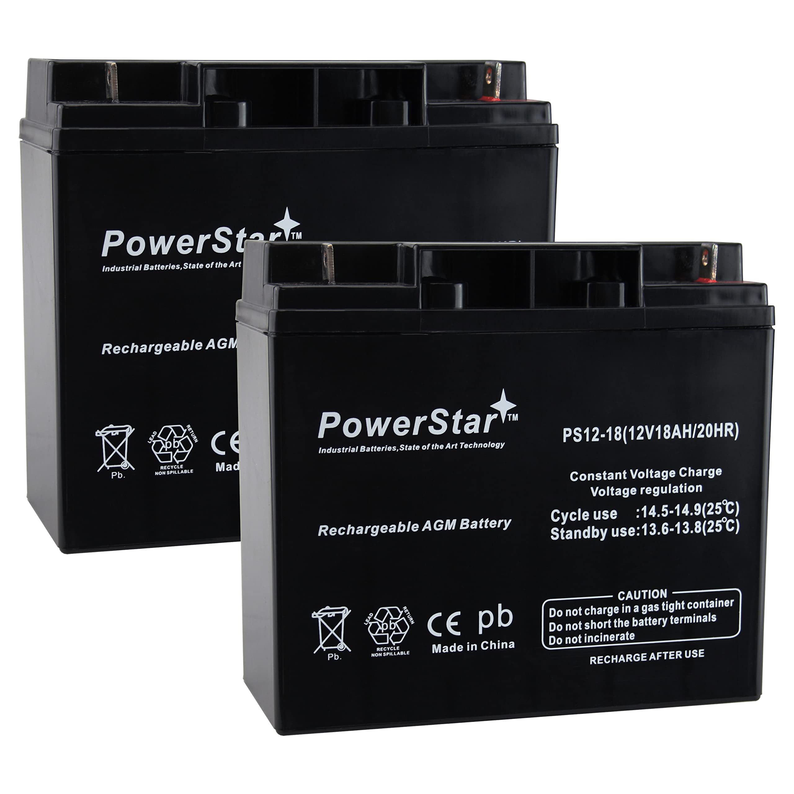 PowerStar 12V 18Ah Rechargeable Deep Cycle Battery with Nuts & Bolts - Perfect for Solar Panels, RV, Marine, Golf Carts & Off-Grid Power Systems
