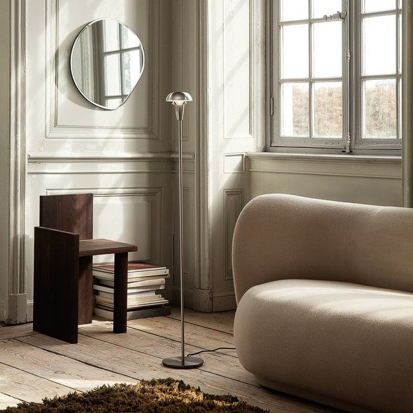 FERM LIVING Pond Mirror Small - Dark Chrome - Modern Round Wall Mirror for Bathroom, Bedroom & Living Room Decor