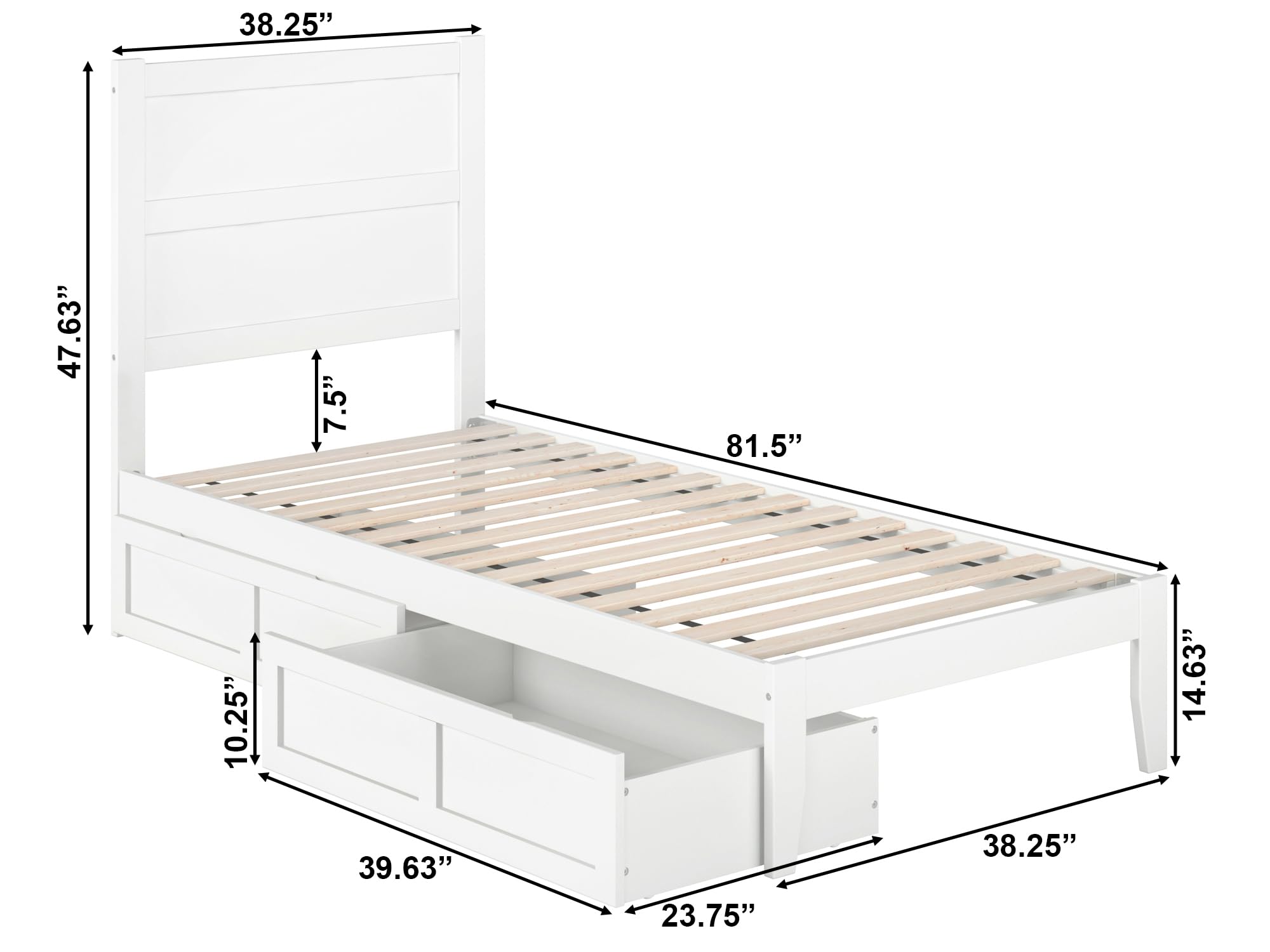 AFI NoHo Twin XL Size Platform Bed with Storage Drawers & USB Charging Station - White Modern Wooden Bed Frame for Small Spaces, Dorm Rooms & Guest Bedrooms