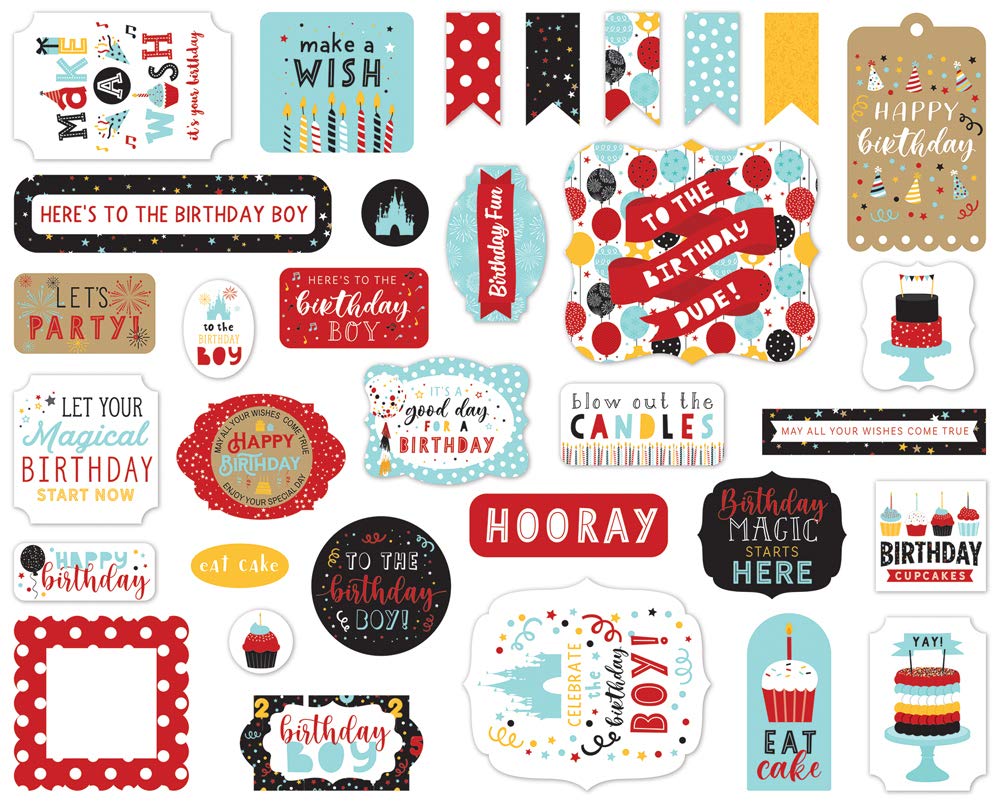 Echo Park Paper Collection Bundle - Magical Birthday Boy Icons & Frames Ephemera Set for Scrapbooking, Card Making, and DIY Party Decorations