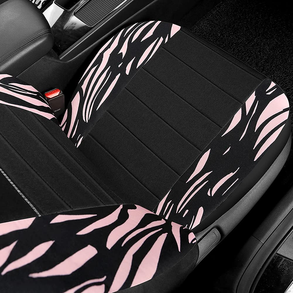 Pink Zebra Print Car Seat Covers - Bucket Seat Covers with Cloth Front & Airbag Compatible for Cars & SUVs | Perfect for Daily Commute & Road Trips