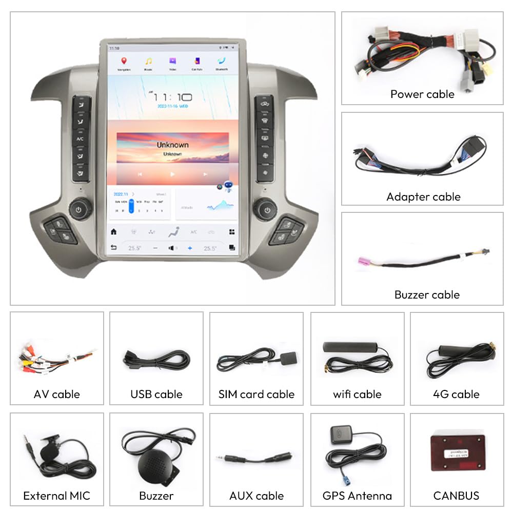 14.4 Inch Android Car Stereo for Chevrolet Silverado GMC Sierra 2014-2019 | OEM Replacement Head Unit with GPS Navigation | Multimedia Player for Road Trips & Daily Commute