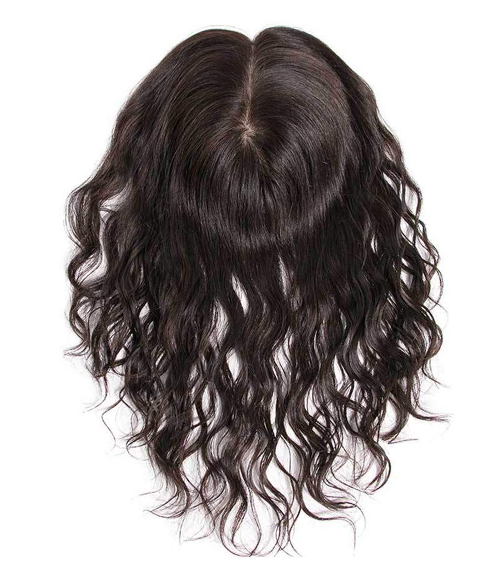 5.5x5.5 Inch Silk Base Human Hair Topper for Women - Hand-Tied Curly Hairpiece for Female Baldness & Thinning Hair - 10 Inch Natural Black Hair Extensions - Perfect for Daily Wear, Special Occasions & Hair Loss Solutions