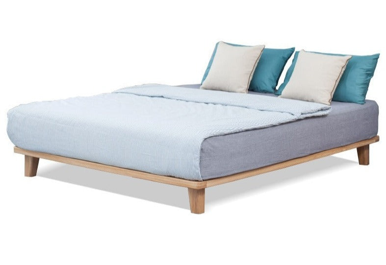 Solid Oak Wood Platform Bed Frame - No Headboard - Queen Size - Modern Minimalist Bedroom Furniture for Small Spaces & Apartments