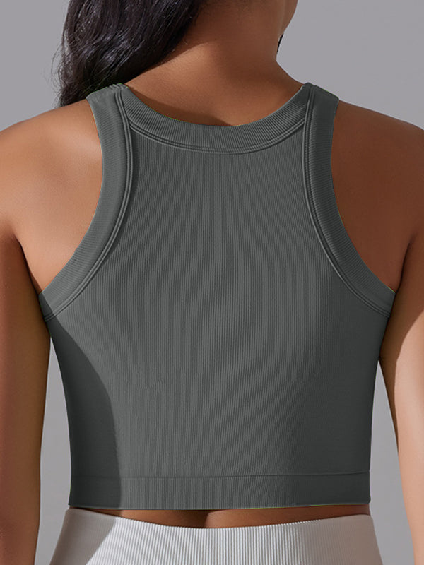 ZASUWA Women's Solid Color Ribbed Stretch Tight Round Neck Tank Top - Perfect for Yoga, Workouts, and Casual Wear