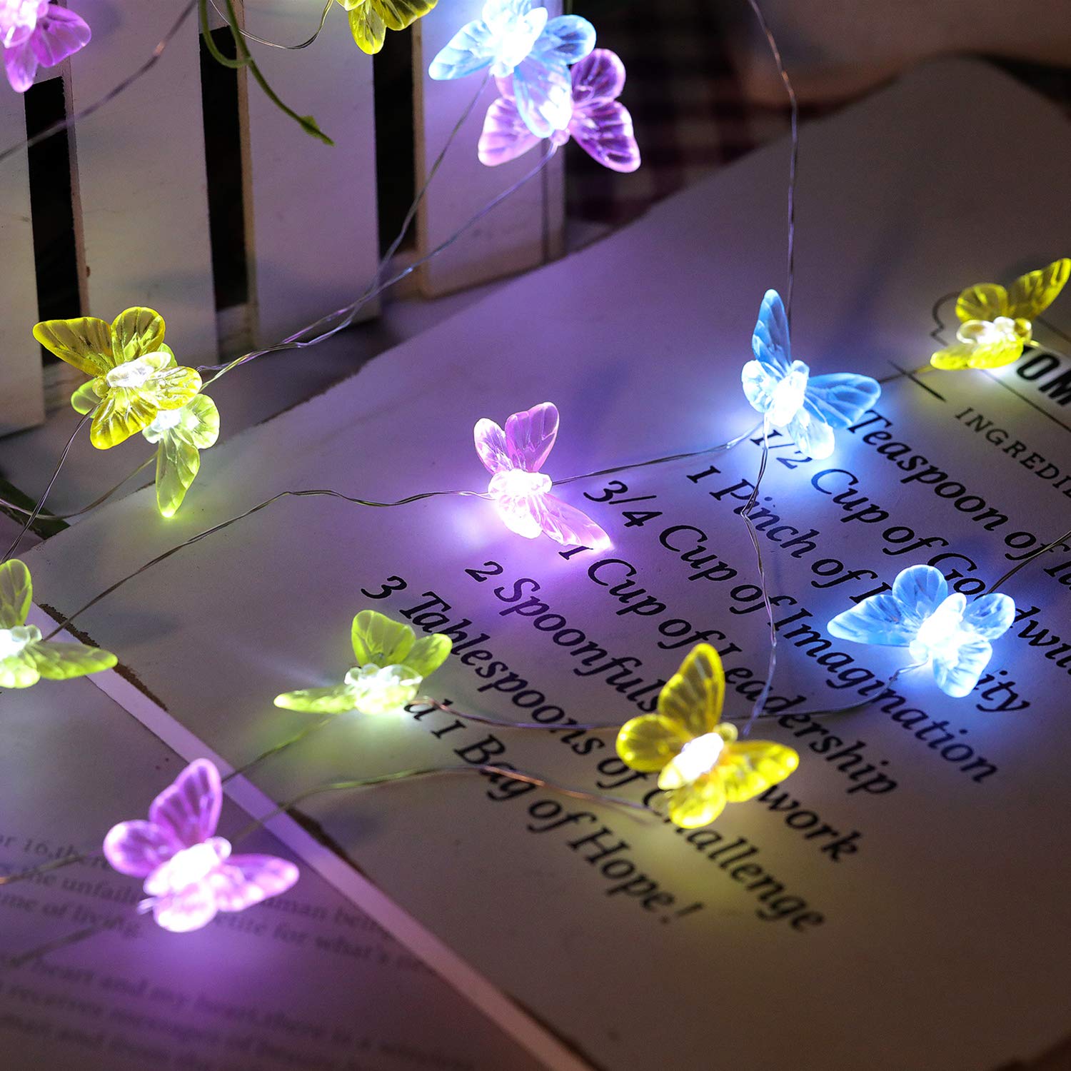Butterfly String Lights - 40 LED USB Plug-in with Remote Control, 8 Lighting Modes, 21.1ft Waterproof Fairy Lights for Indoor Outdoor Garden, Patio, Party, Wedding, Christmas Decor | Perfect for Bedroom, Backyard, Holiday & Festival Decorations
