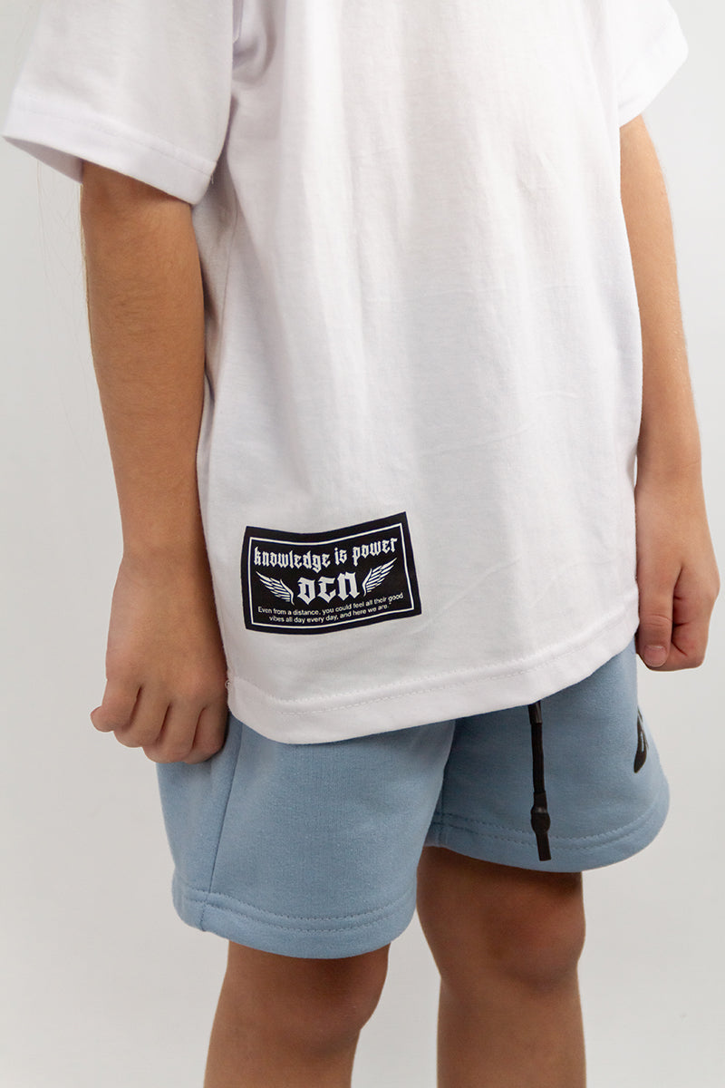 Ocn Kids Goth Print White T-Shirt for Boys & Girls - Trendy Gothic Style Tee for Casual Wear, School, and Halloween Costumes