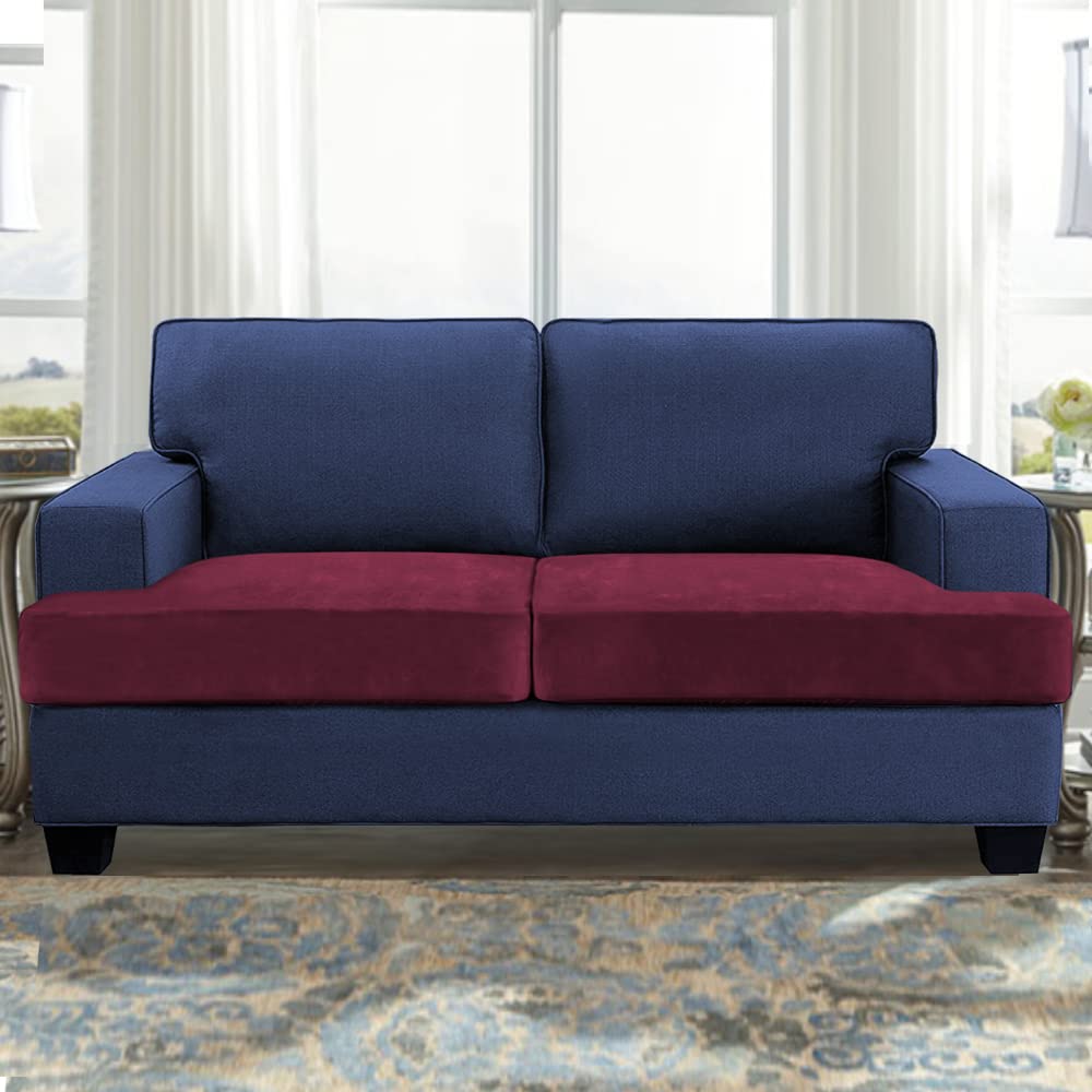 Stretch Velvet Sofa Slipcovers 2-Piece Set - Elastic Thickening T Cushion Covers for 2-Seat Couches (Burgundy) | Perfect for Living Room, Family Room & Home Decor Protection