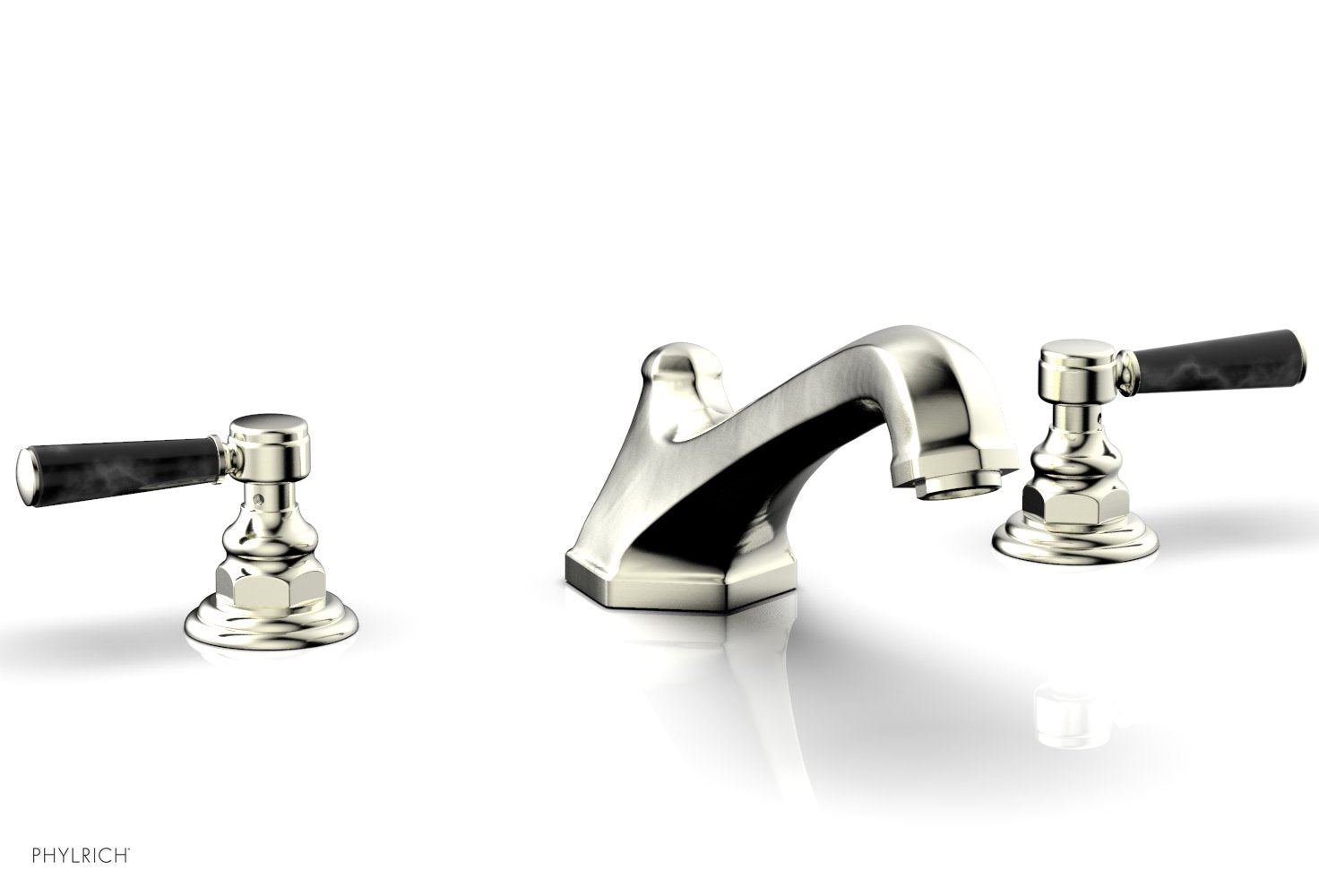 HEX TRADITIONAL Deck Tub Set with Black Marble Lever Handles - 500 42 - Perfect for Bathroom Renovations & Spa-Like Retreats