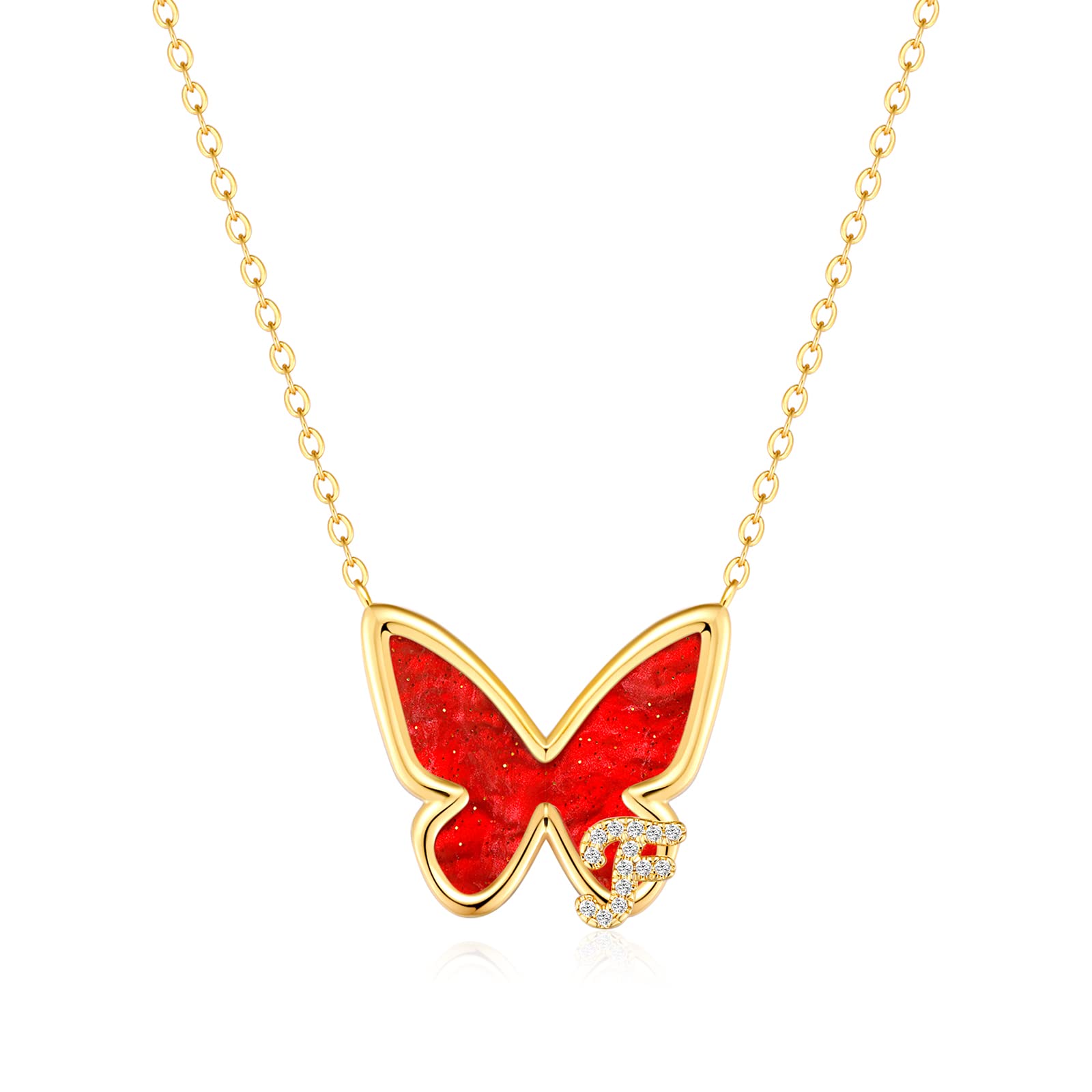 FONKUP 14K Gold Plated Butterfly Initial Necklace for Women - Personalized Name Pendant Trendy Jewelry Gift for Her, Birthday, Anniversary, Valentine's Day