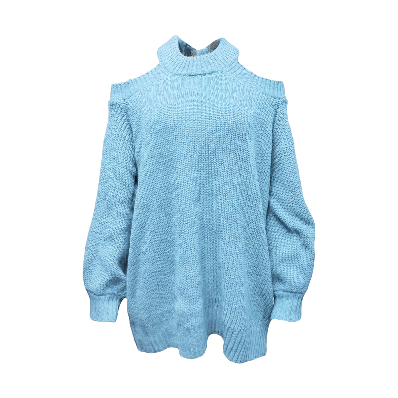 Women's Off Shoulder Halter Neck Sweater - Loose Oversized Pullover Knit Jumper with Lantern Sleeves | Solid Waffle Texture Top for Casual Wear, Date Night & Fall Fashion