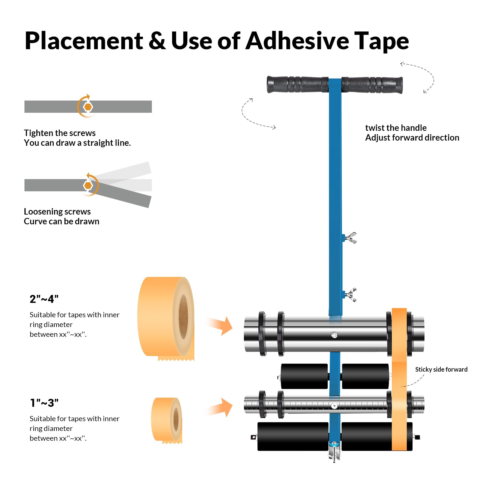 Court Line Tape Machine with Drawing Circle Kit - Parking Lot Striping Machine for Driveway, Asphalt, Concrete, Basketball & Pickleball Courts - Road Warning Line Marker for Sports Fields & Construction Sites