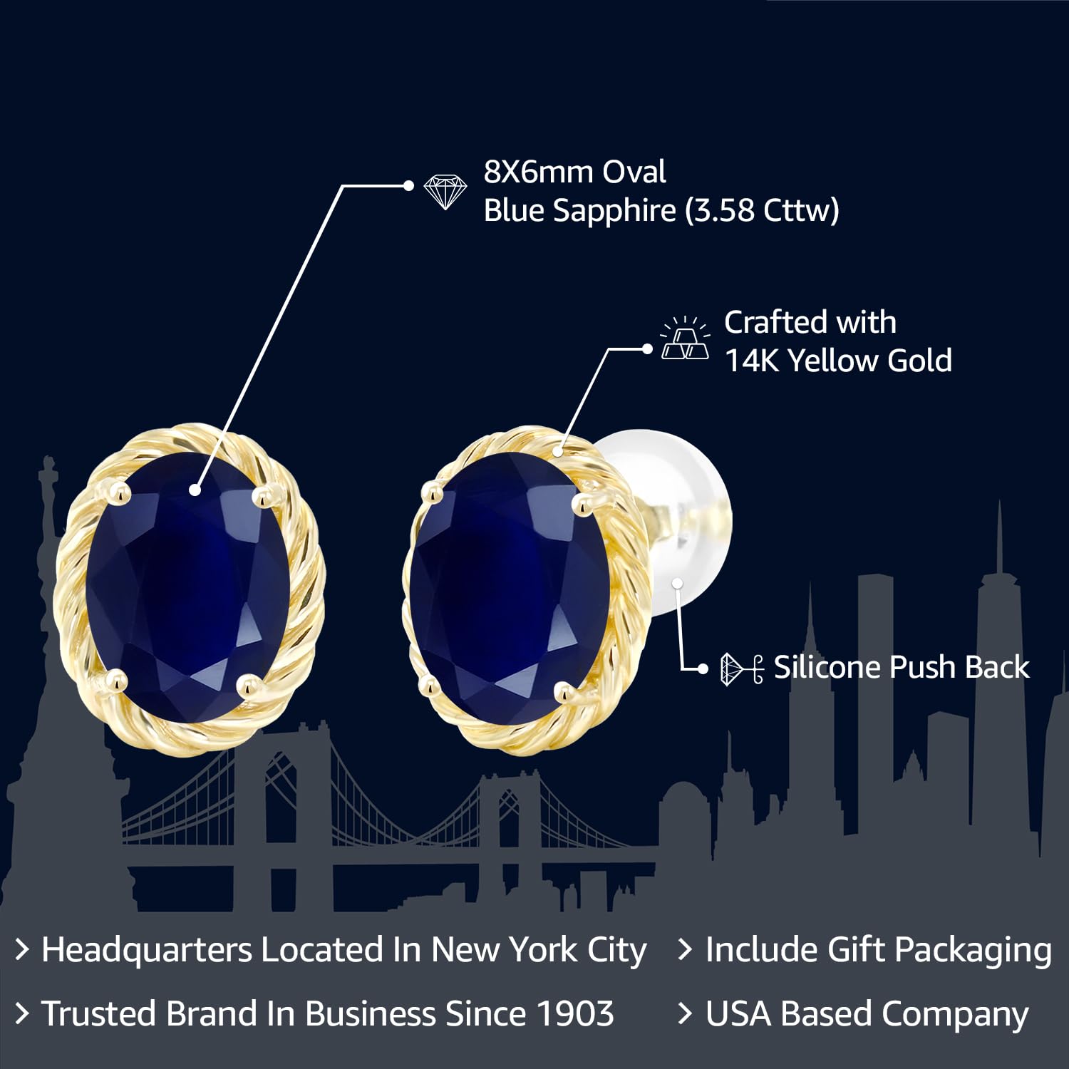 14K Yellow Gold 8X6MM Oval Gemstone Birthstone Earrings for Women & Men | Personalized Zodiac Jewelry Gift | Perfect for Anniversaries, Birthdays & Special Occasions