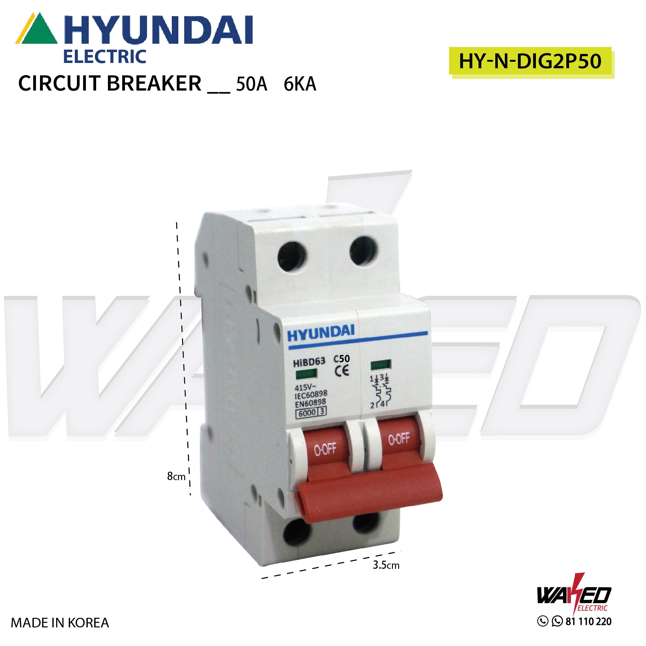 Hyundai 2 Phase 6KA Circuit Breaker - High Performance Electrical Protection for Home and Industrial Use