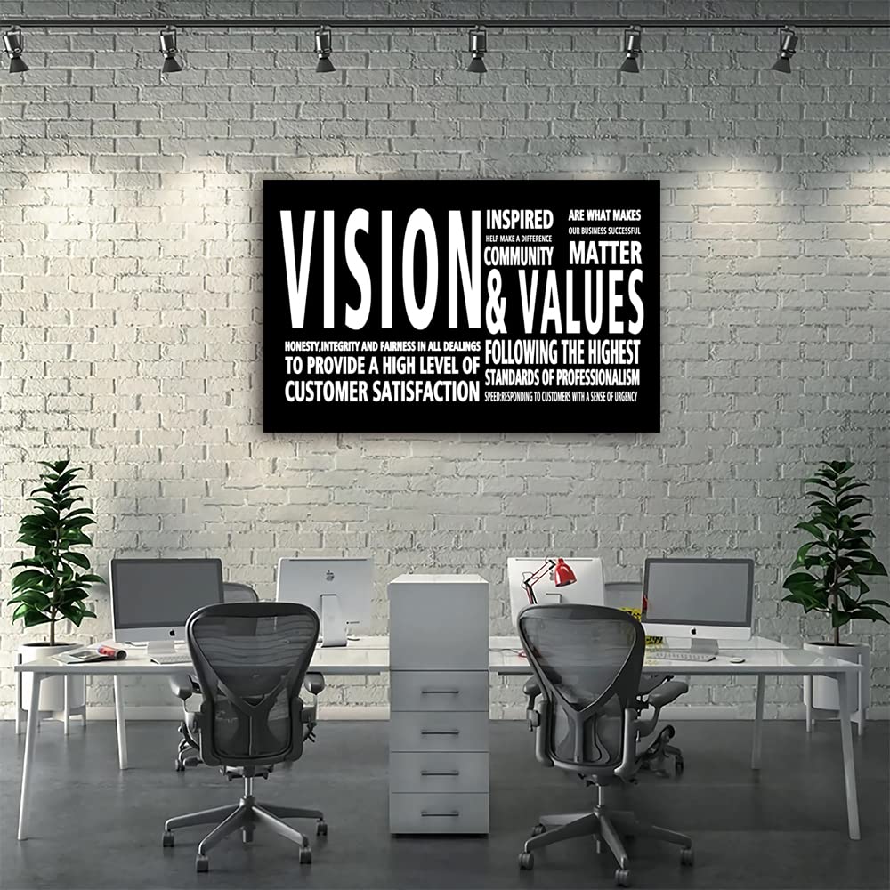 Vision & Values Motivational Office Wall Art - Inspirational Business Quotes Canvas Painting for Modern Workspace, Large Framed Decor Easy to Hang - Perfect for Office, Conference Room & Home Office Decor