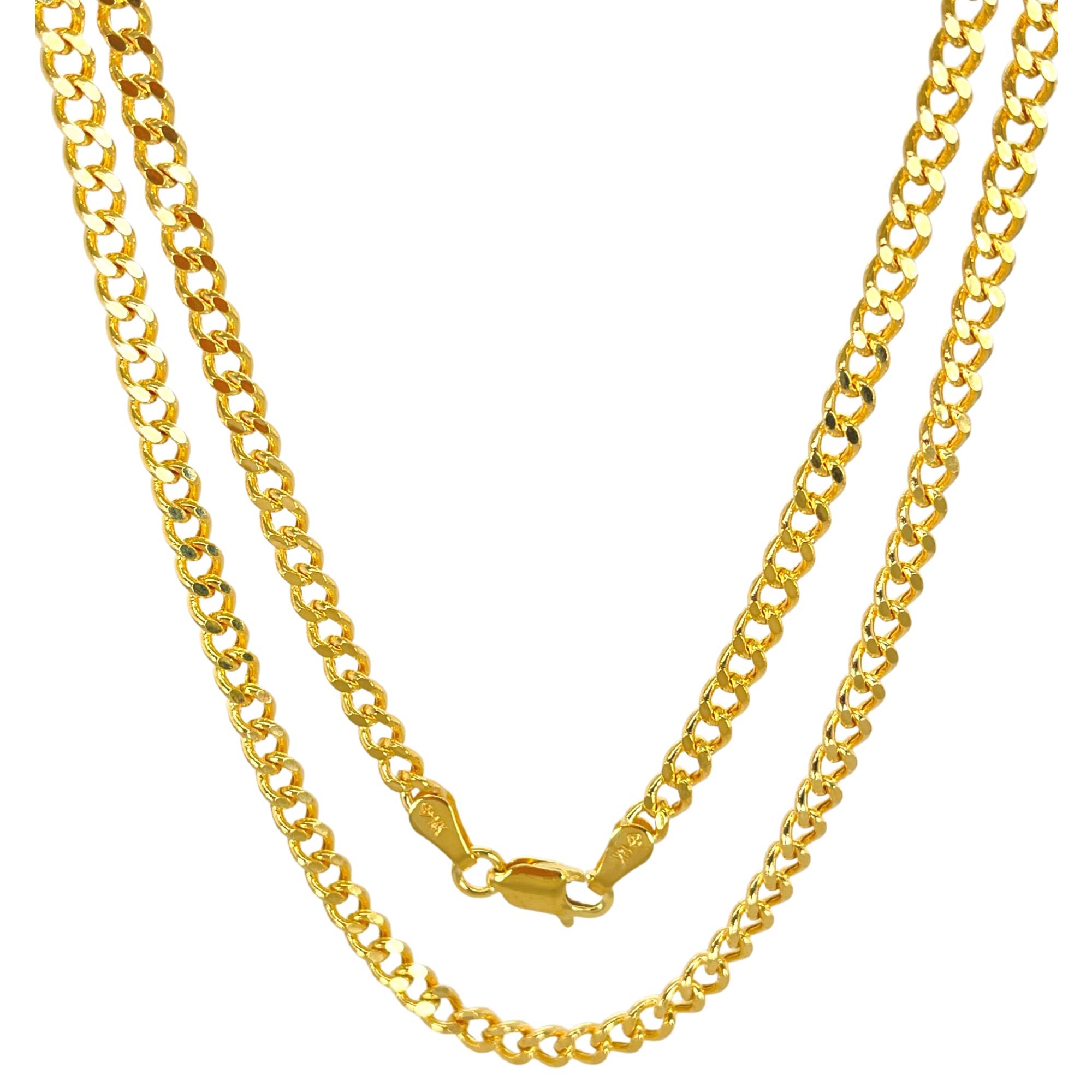 14K Real Gold Cuban Link Chain Necklace for Men & Women - 1.9mm to 4.75mm Diamond Cut Concave Curb Chain with Lobster Clasp (16
