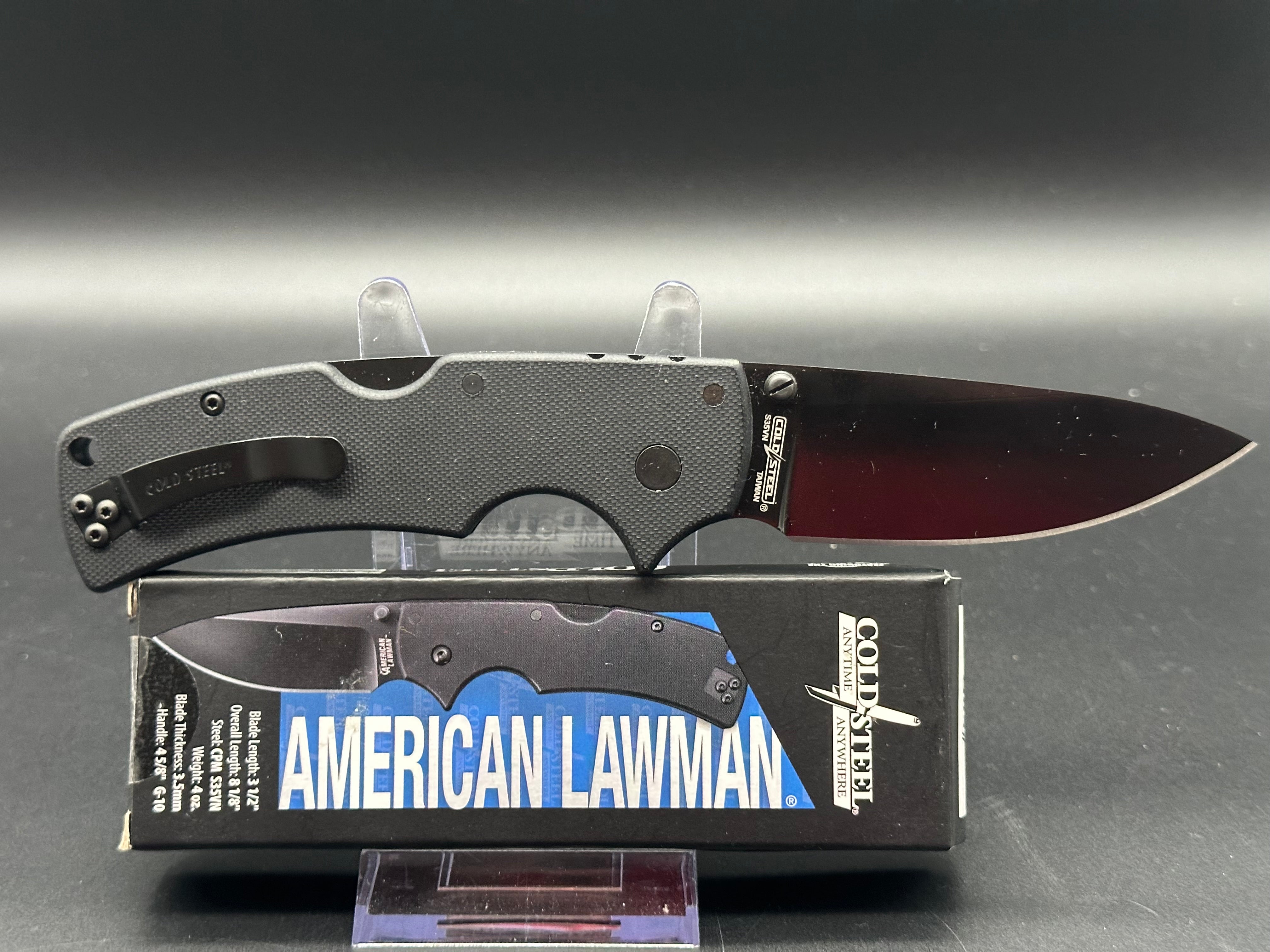Cold Steel American Lawman Knife - Black Handle, S35VN Steel Blade - Tactical Folding Knife for Outdoor, Camping & Survival