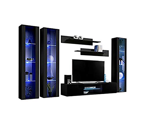 Modern Wall-Mounted TV Stand with Storage Shelves & LED Lights - 33