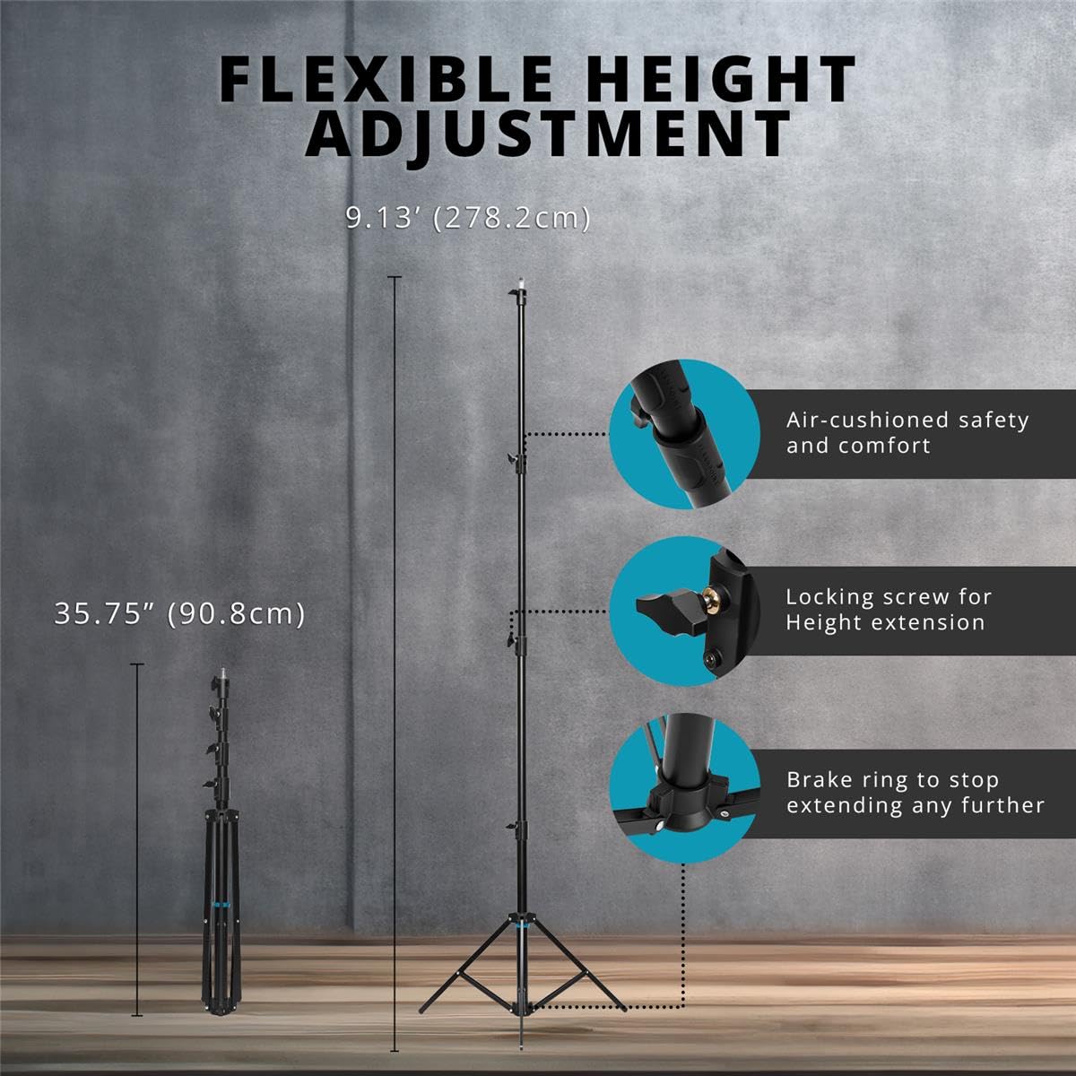 Flashpoint 9 Feet Air-Cushioned Automatic Collapsible Light Stand (Auto Stand Pro) - Professional Photography & Video Lighting Support for Studio, Outdoor & Event Shooting