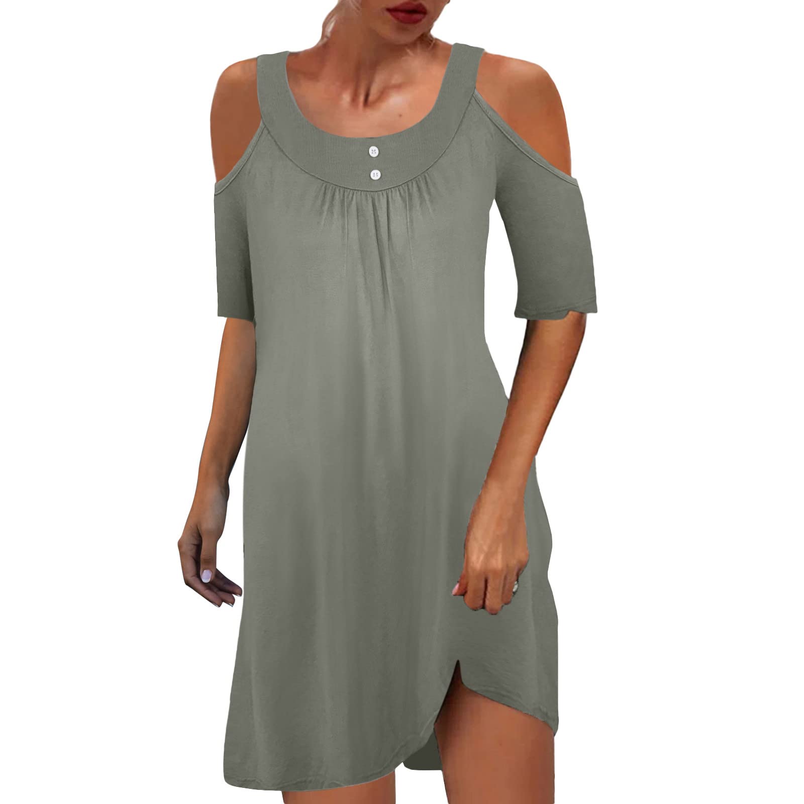 Women's Floral Cold Shoulder Mini Swing Dress - Casual Short Sleeve Shift Dress for Summer, Beach, Party & Date Night