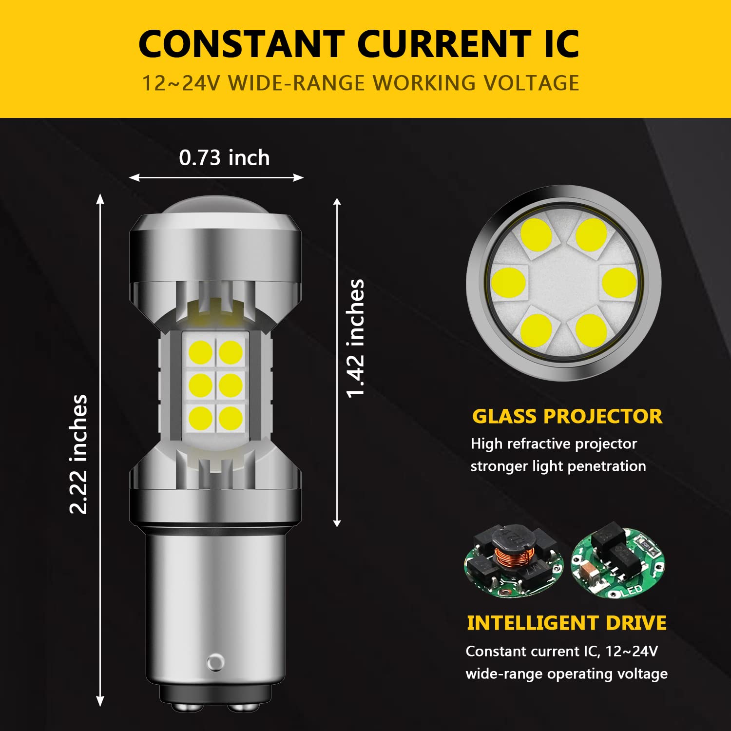 PHINLION 1157 6000K White LED Bulbs - 3200 Lumens Super Bright P21/5W 2057 2357 7528 3030 30-SMD LED Replacement for Car Brake Tail & Reverse Lights (Pack of 2) - Perfect for Night Driving & Enhanced Vehicle Safety