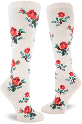 Red Rose Knee High Socks in Heather Cream