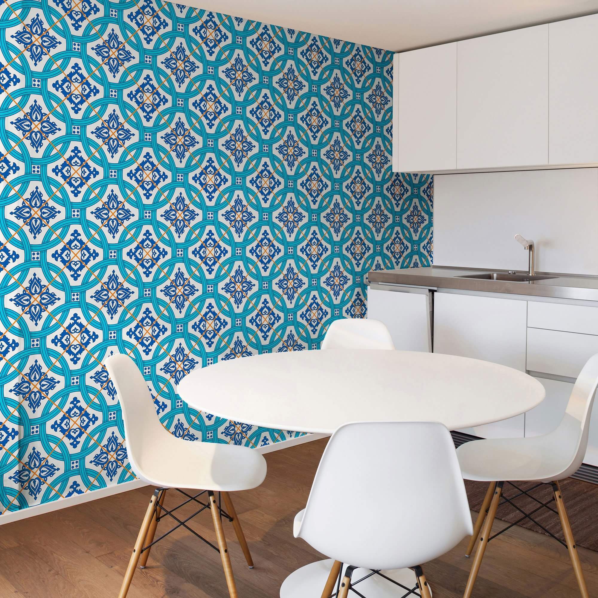 Blue Global Tile Adhesive Peel and Stick Removable Wallpaper 0610 - Self-Adhesive Wall Tiles for Kitchen Backsplash, Bathroom, and Home Decor