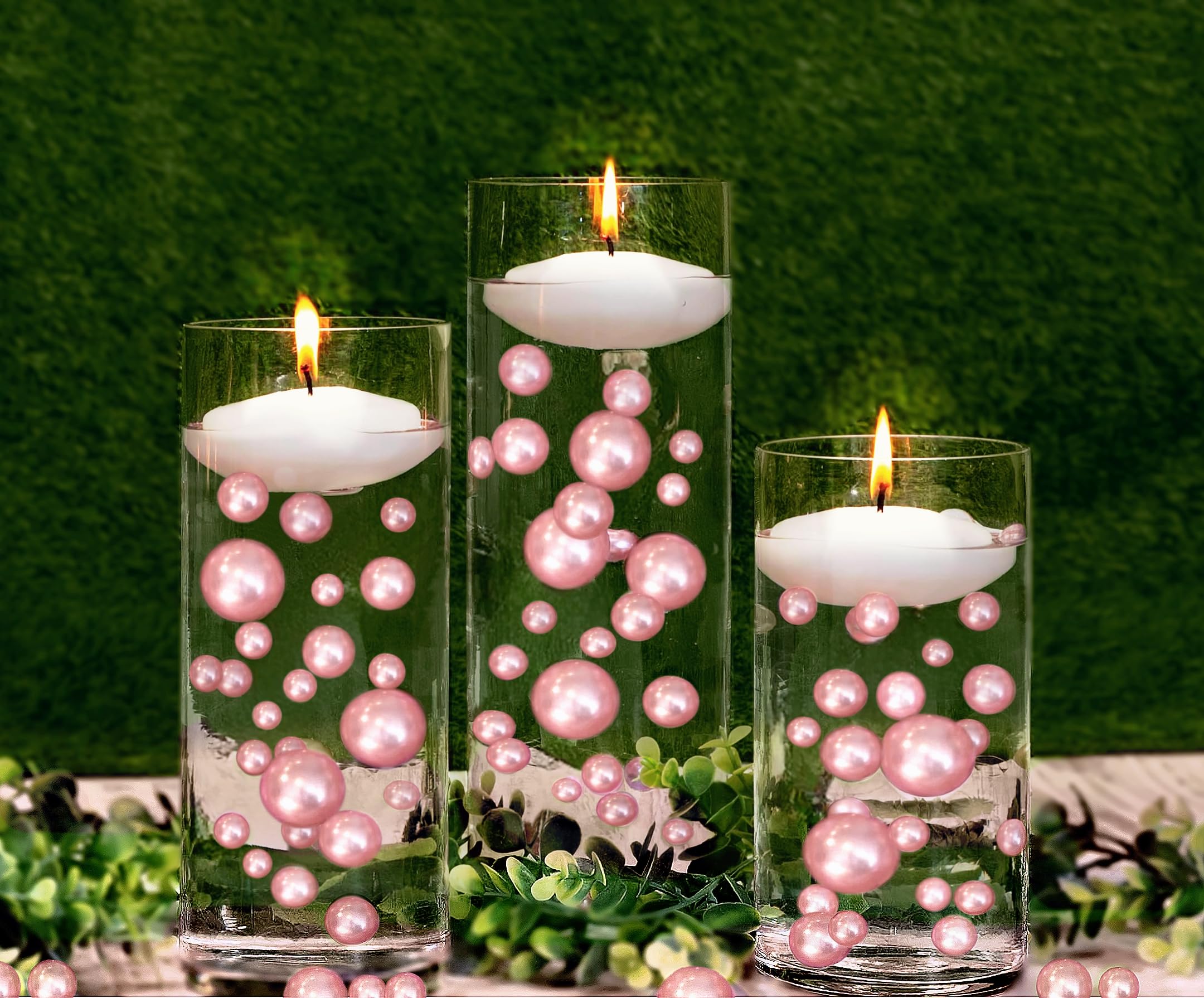 750 Floating Light Pink Pearl Beads for Vases - Fills 10 Gallons Water for Elegant Floating Effect - Includes Pre-Measured Floating Gel Packets & White Submersible LED Fairy Lights - Perfect for Weddings, Spa Decor, Bath Relaxation & Home Centerpieces
