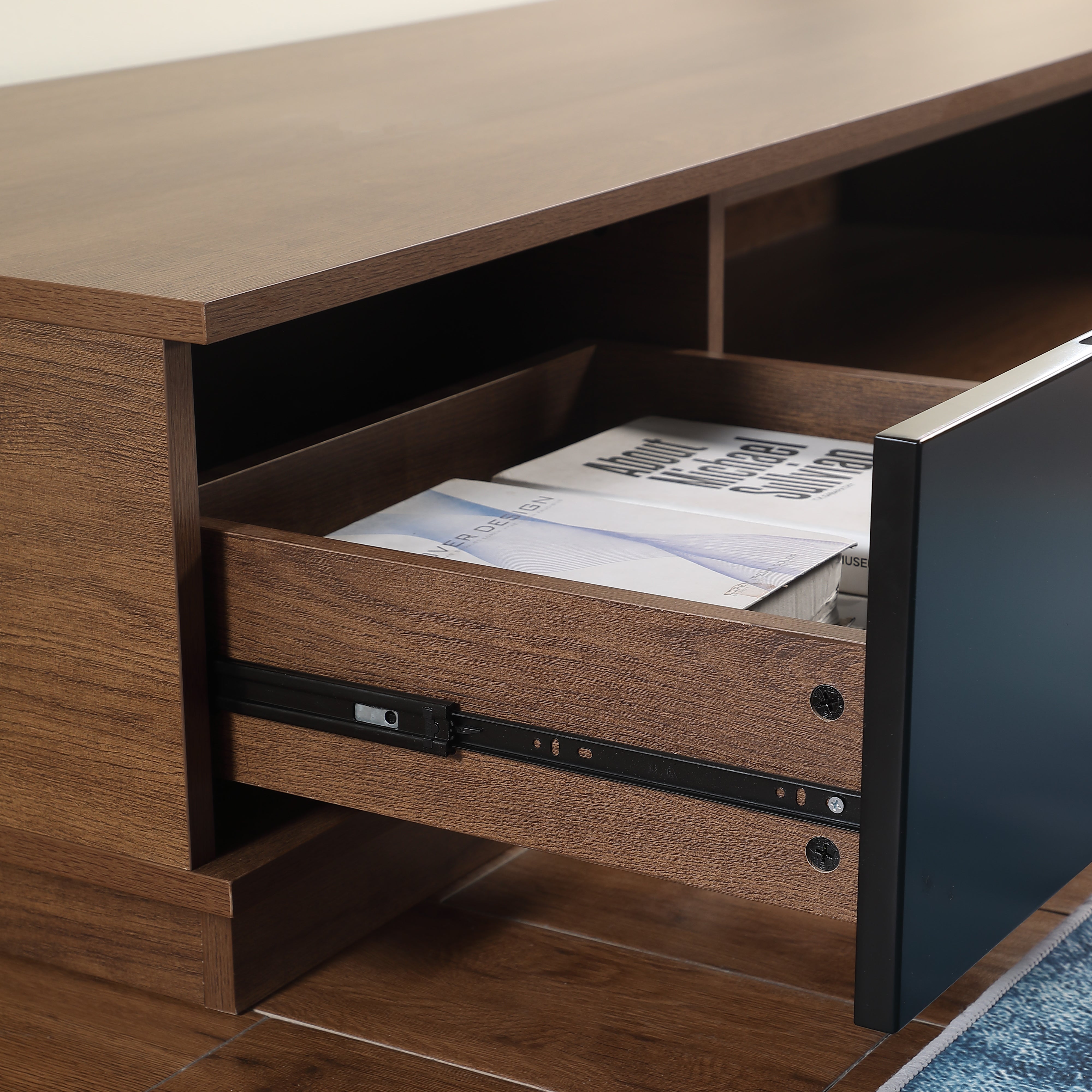 Taurs Dark Oak Rio Entertainment Center - 2200mm Low Line TV Cabinet & Media Console for Living Room, Home Theater & Gaming Setup