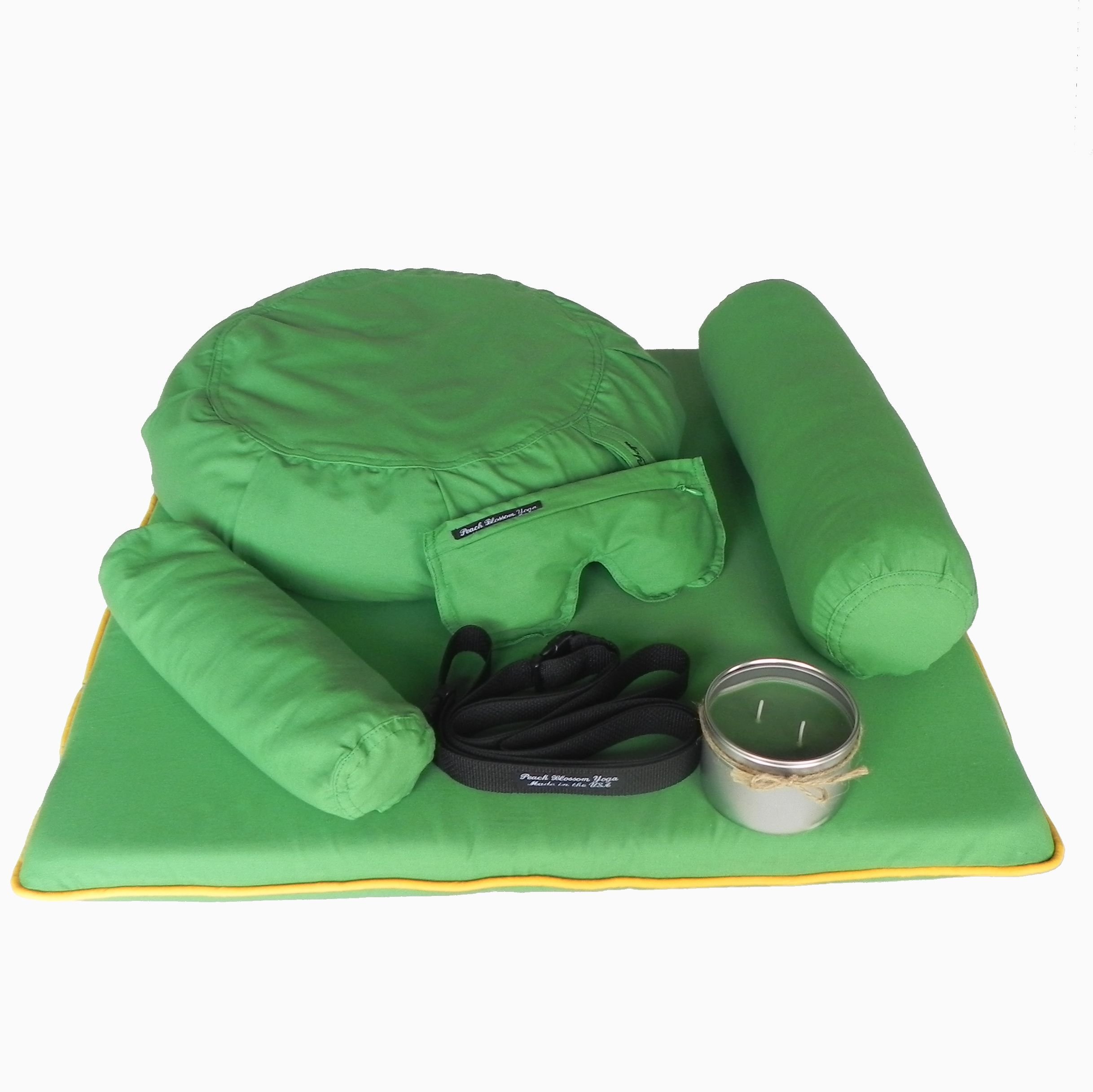 7-Piece Restorative Yoga Set with Zafu Meditation Pillow, Zabuton Cushion, Eye Pillow, Neck & Back Bolster, Soy Candle & Strap | Complete Yoga Kit for Meditation, Relaxation & Stress Relief at Home or Studio