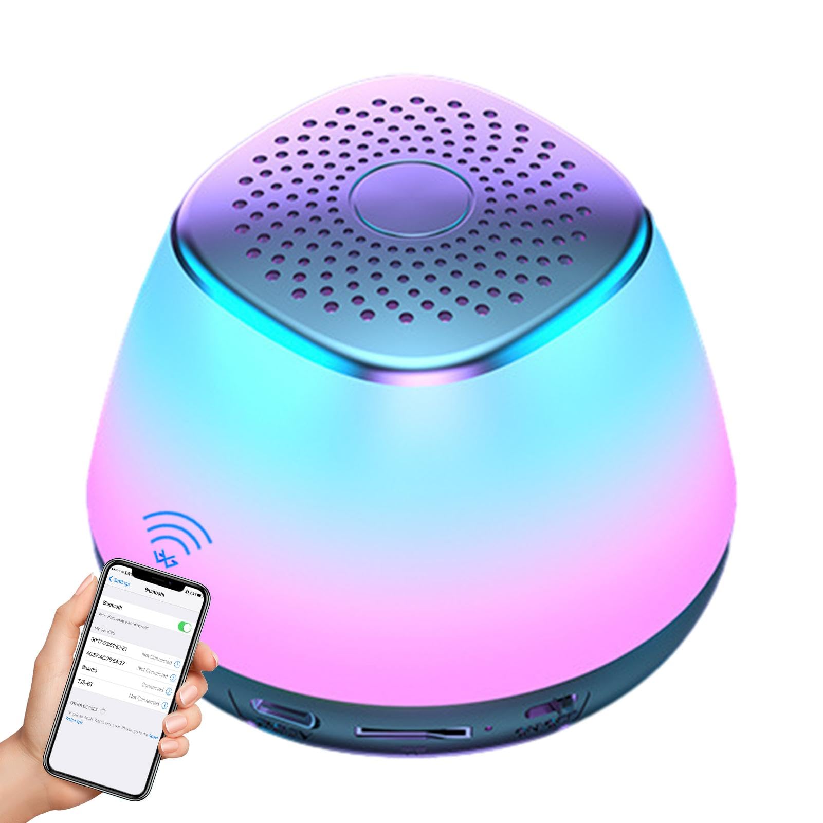 Jlobnyiun Colorful Wireless Bluetooth Speaker with 1000mAh Battery, LED Lights, Hands-Free Calling & Crystal Clear Sound - Portable Rechargeable Speaker for Desk, Home, Party, Kids Room | Perfect for Indoor Decor, Outdoor Gatherings & Gift Giving