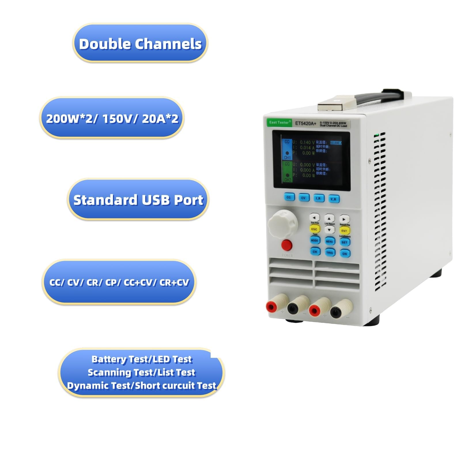 Programmable DC Electronic Load Tester ET54A+ - Battery Capacity Tester with Constant Current/Voltage Mode for Power Supply, USB Charger & Switch Testing (ET5420A+) - Perfect for Lab, DIY Electronics & Industrial Applications