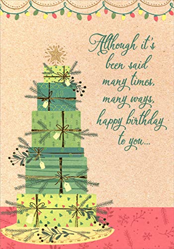 Designer Greetings Stack of Green Presents Christmas Birthday Card for Adults - Thoughtful Holiday & Celebration Greeting Card for Friends, Family & Coworkers