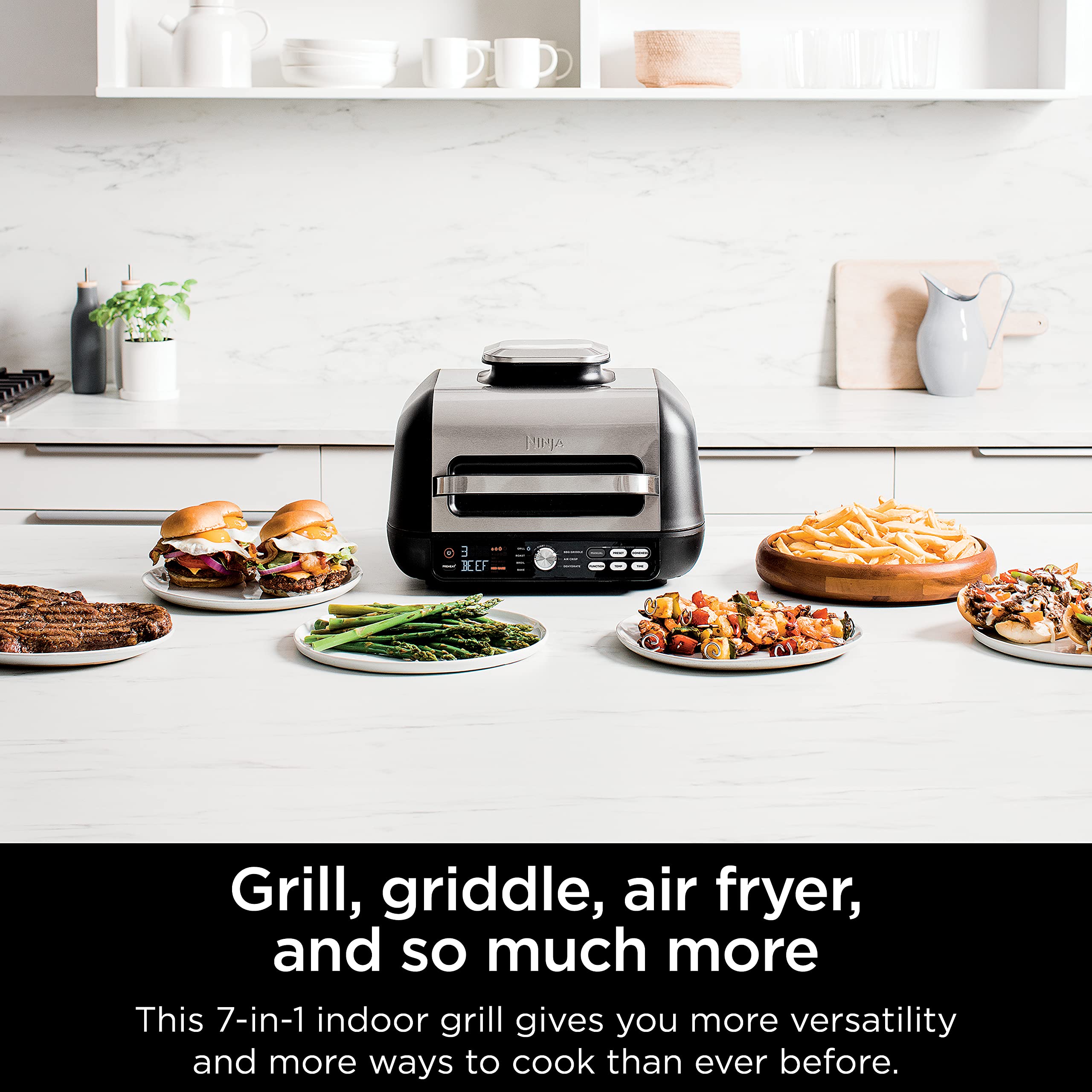 Ninja IG651 Foodi Smart XL Pro 7-in-1 Indoor Grill & Griddle Combo - Air Fryer, Dehydrator, Smart Thermometer, Pro Power Grate - Perfect for Indoor Grilling, Healthy Cooking & Meal Prep - Black
