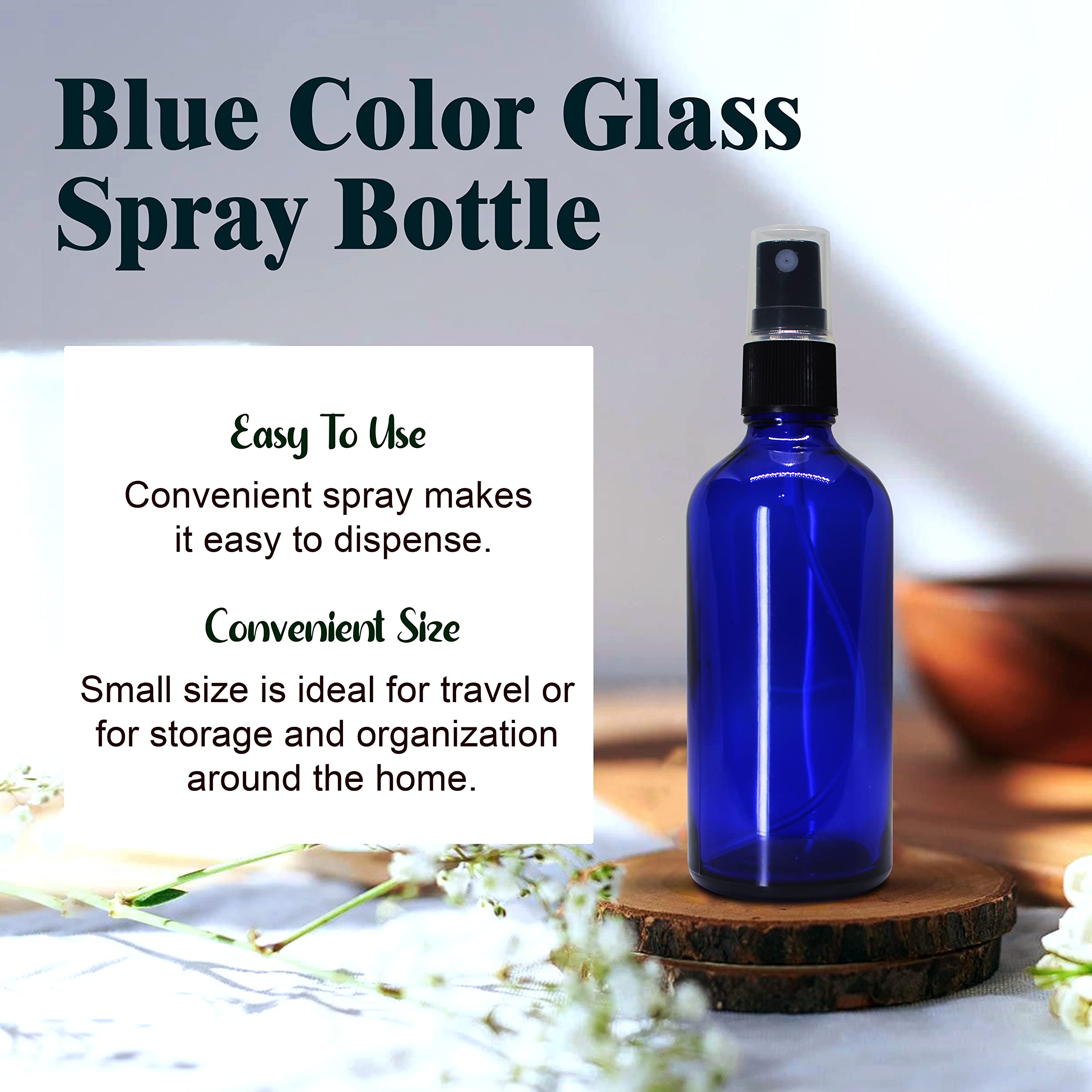 Refillable 100ml Blue Glass Fine Mist Spray Bottle with Leak-Proof Pump - Perfect for DIY Perfume, Essential Oils, Aromatherapy Blends, Facial Mists & Beauty Products | Travel-Friendly, Home & Salon Use (Pack of 1)