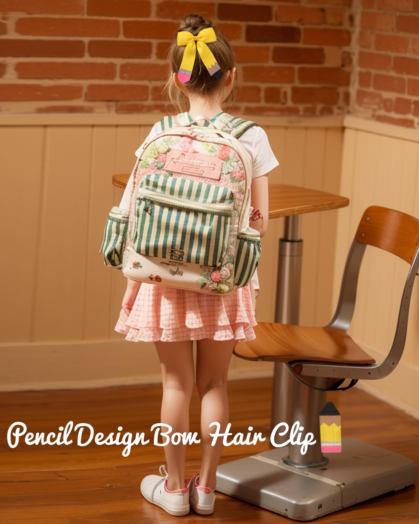 2PCS 4.5 Inch Yellow Hair Bows for Girls - Baby Hair Clips with Pencil Ribbon Design, Alligator Clips Hair Accessories for Toddlers, Kids & Teens | Perfect for School, Parties & Everyday Wear