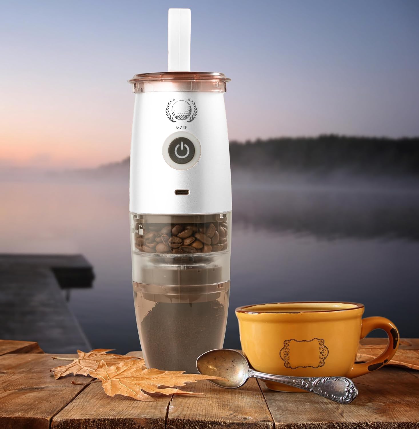 Premium Portable Burr Coffee Grinder - Electric & Manual 2-in-1 Adjustable Mill with 5 Precise Grind Settings for Espresso, Drip, Pour Over, Cold Brew & Percolator - Perfect for Home, Office & Travel (White)