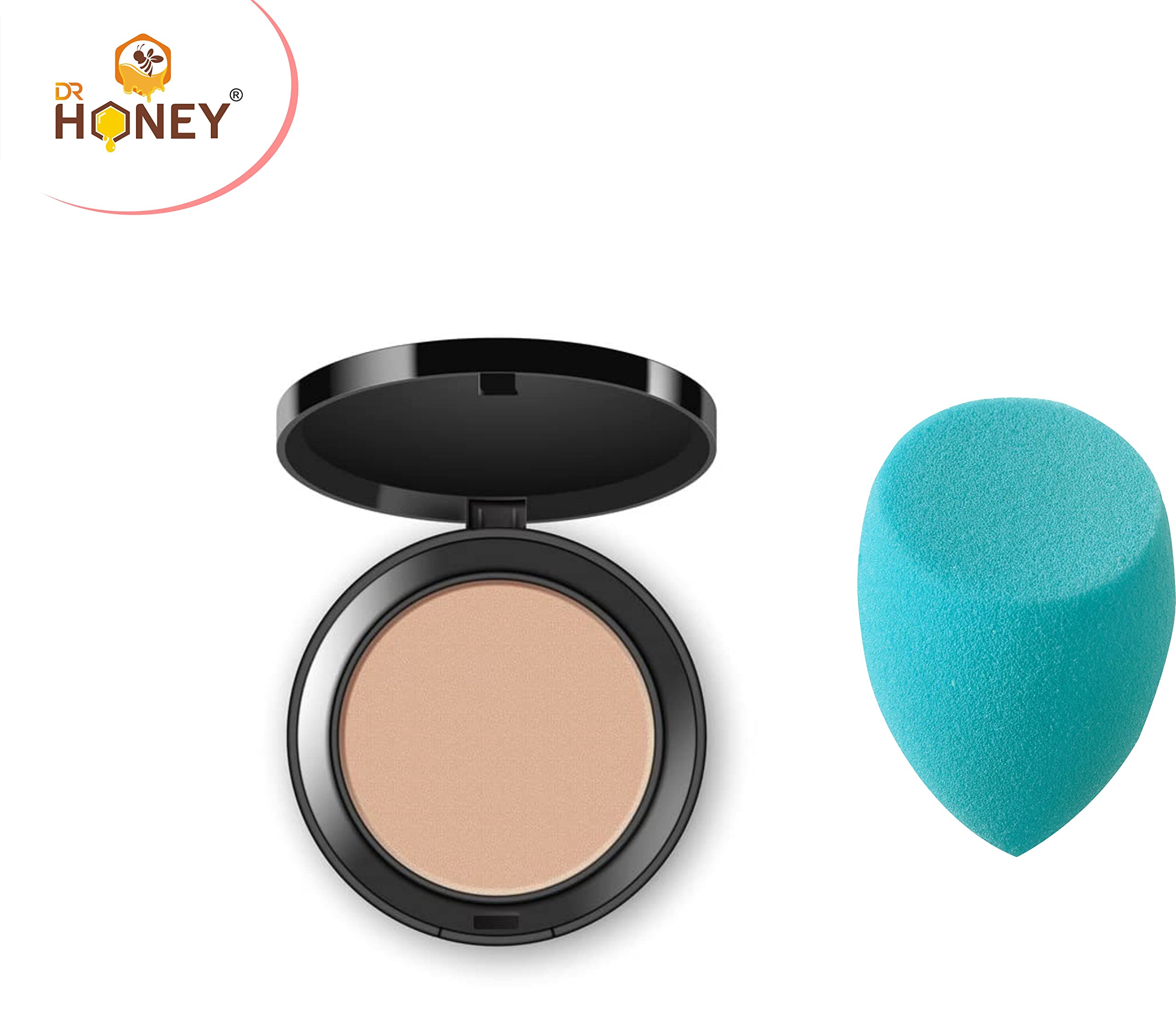 DR HONEY Full Coverage Compact Powder - Classic Ivory 110 for Normal to Oily Skin | Blendable Makeup with Soft Beauty Blender Sponge | Perfect for Everyday Wear & Touch-Ups On-The-Go