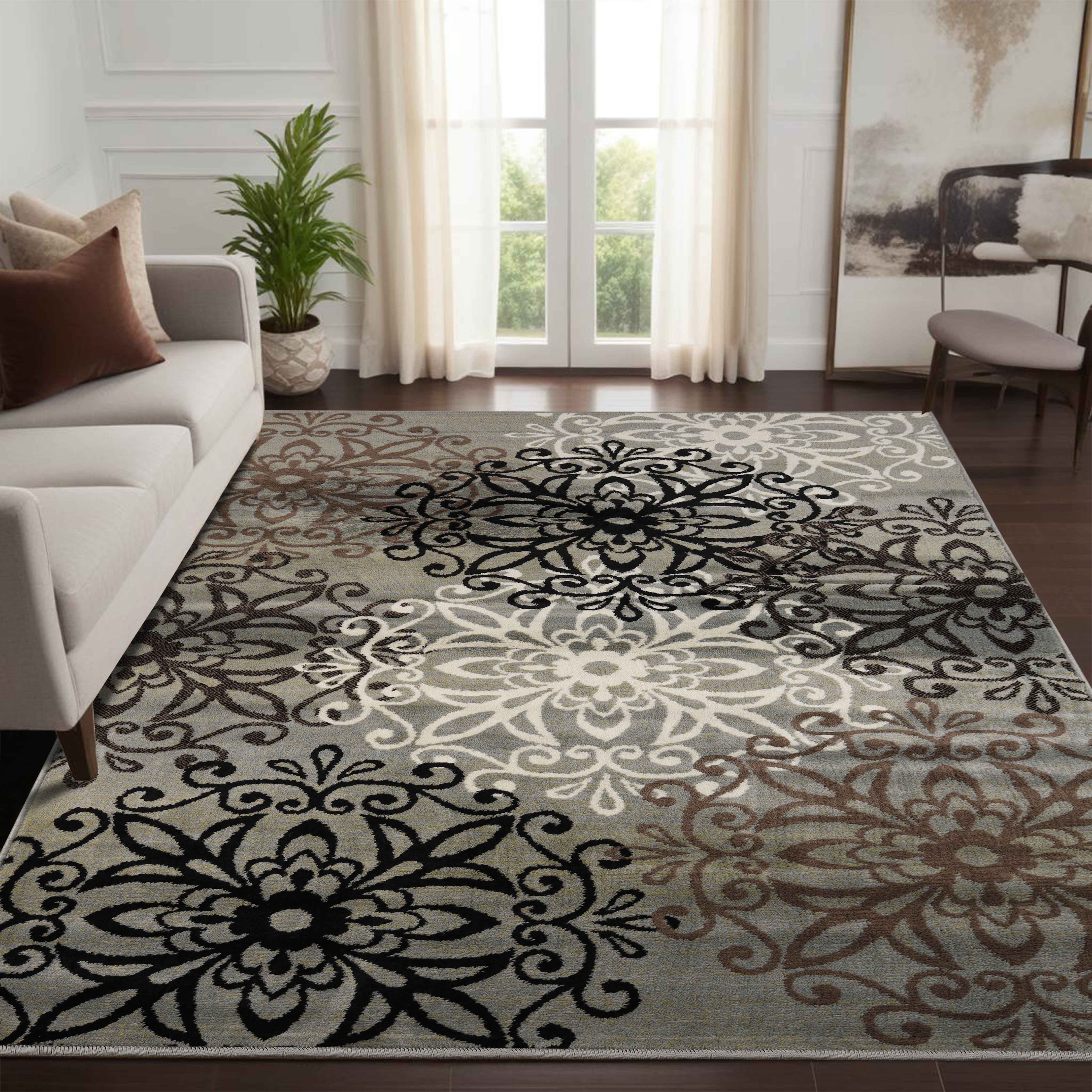 Leigh Traditional Floral Scroll Indoor Area Rugs & Runner Rugs - Non-Slip Soft Living Room Bedroom Decor Carpet