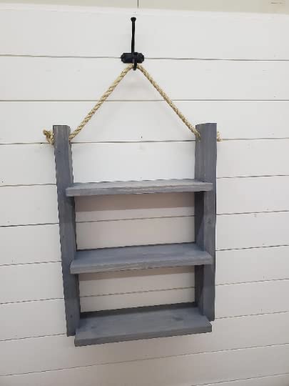 Rustic Farmhouse Rope Hanging Ladder Shelf - Bathroom & Home Decor for Storage and Display | Perfect for Towels, Blankets, Plants & More