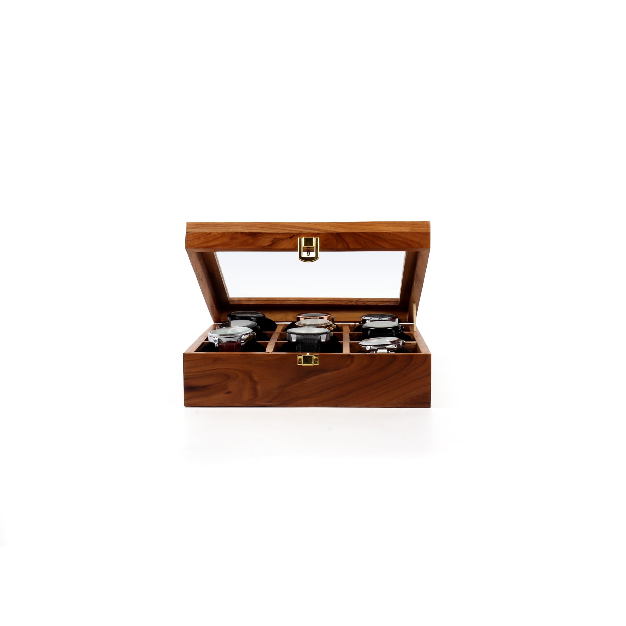 Premium Teakwood Watch Box with Lid - 3/6/9/12 Slot Watch Display Case & Jewelry Storage Organizer - Handcrafted Wooden Key Storage Box - Perfect Gift for Men & Women - Ideal for Watch Collectors, Jewelry Organization & Home Décor (9 Slots)
