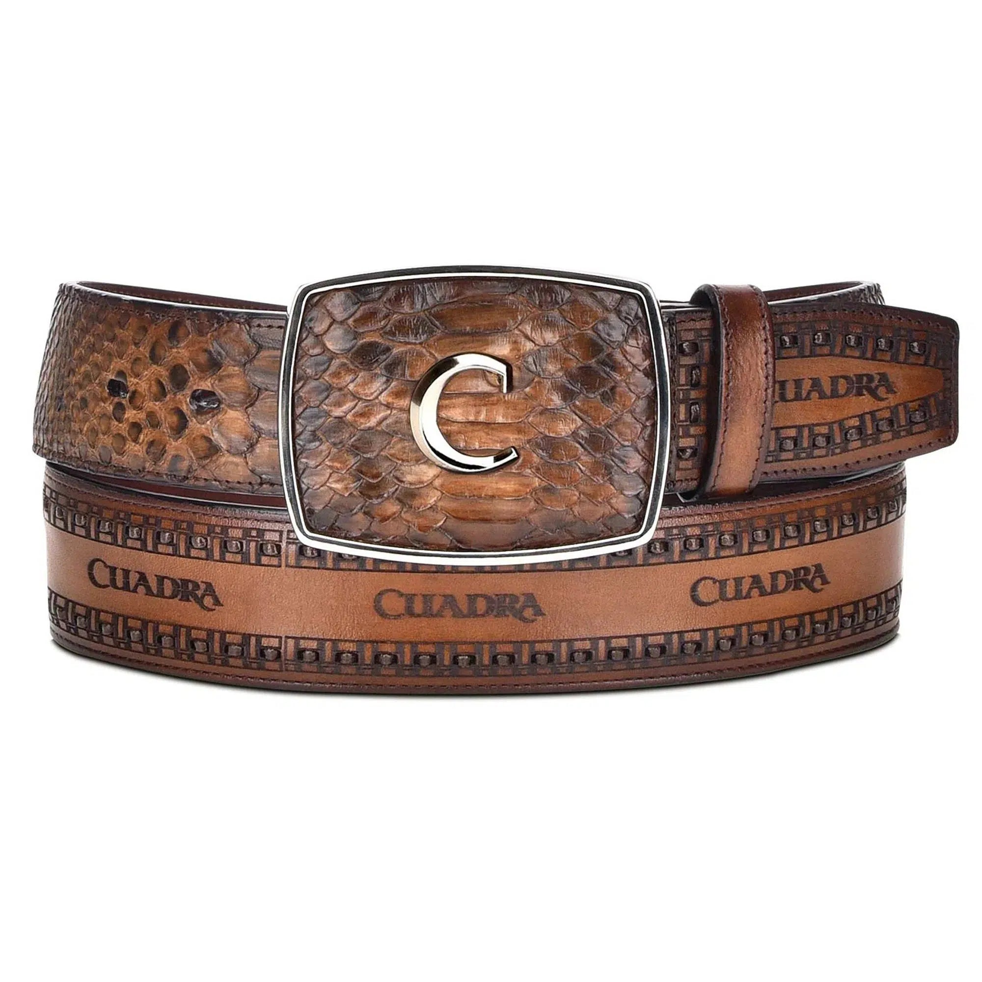 CV397PI Cuadra Brown Fashion Cowboy Python Leather Belt for Men - Stylish Western Accessory for Casual & Formal Outfits
