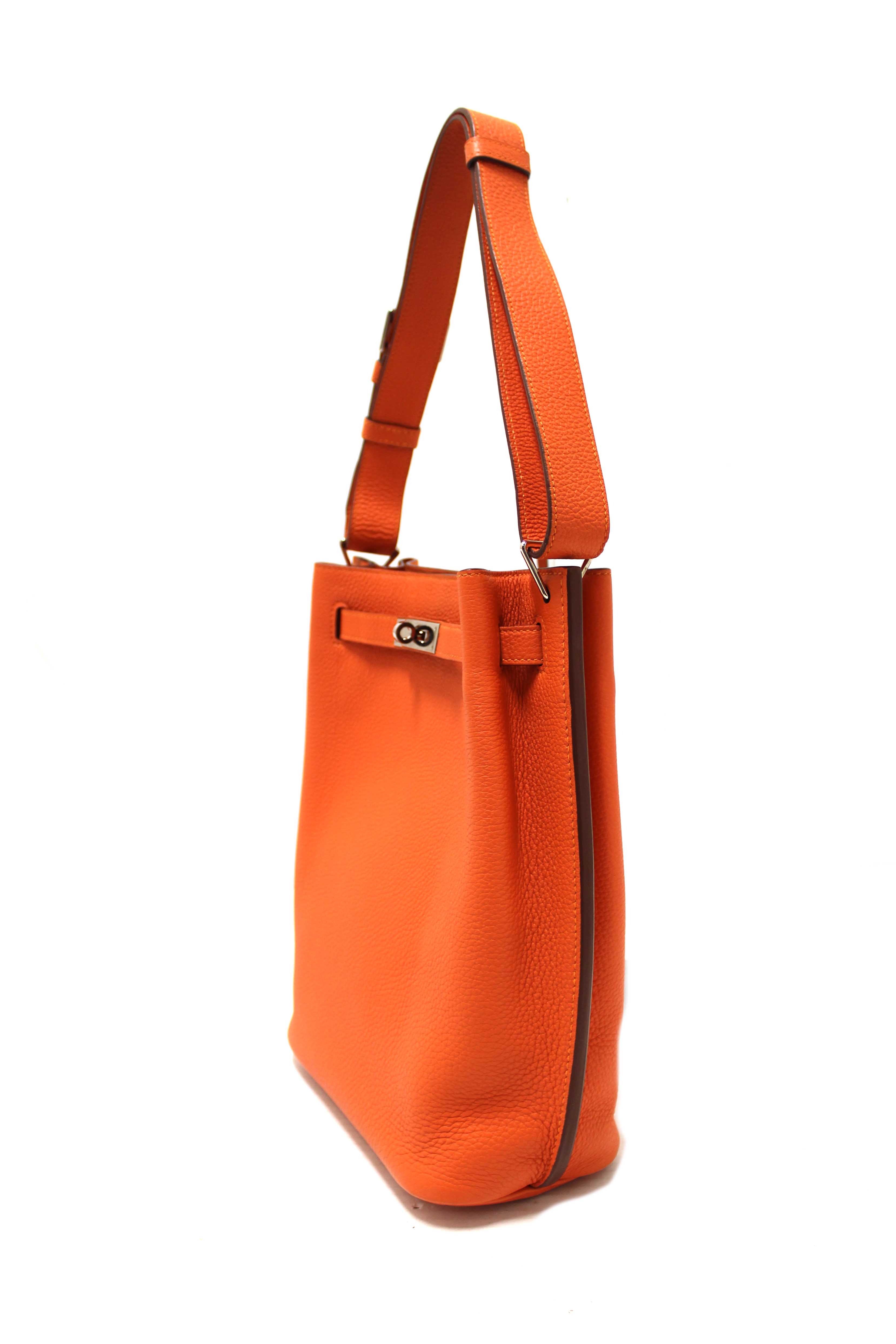Authentic Hermes Orange Togo Leather So Kelly 22 Bag with Palladium Hardware - Luxury Shoulder Bag for Women, Perfect for Work, Travel & Special Occasions