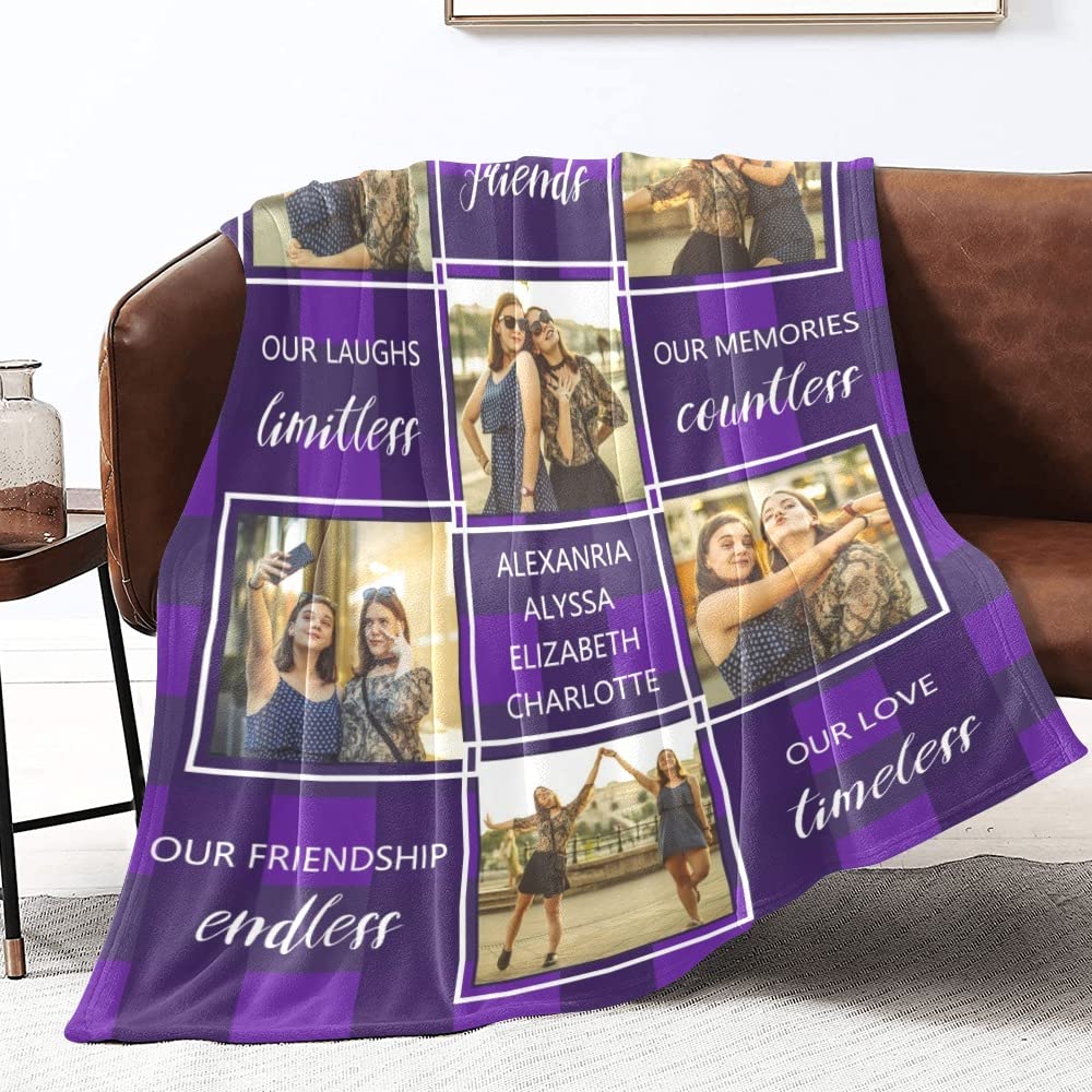 Custom Friendship Photo Blanket - Personalized Best Friend Gift with Inspirational Words - Birthday Present for Women & Teen Girls - Perfect for Cozy Nights, Dorm Room Decor, and Anniversary Celebrations