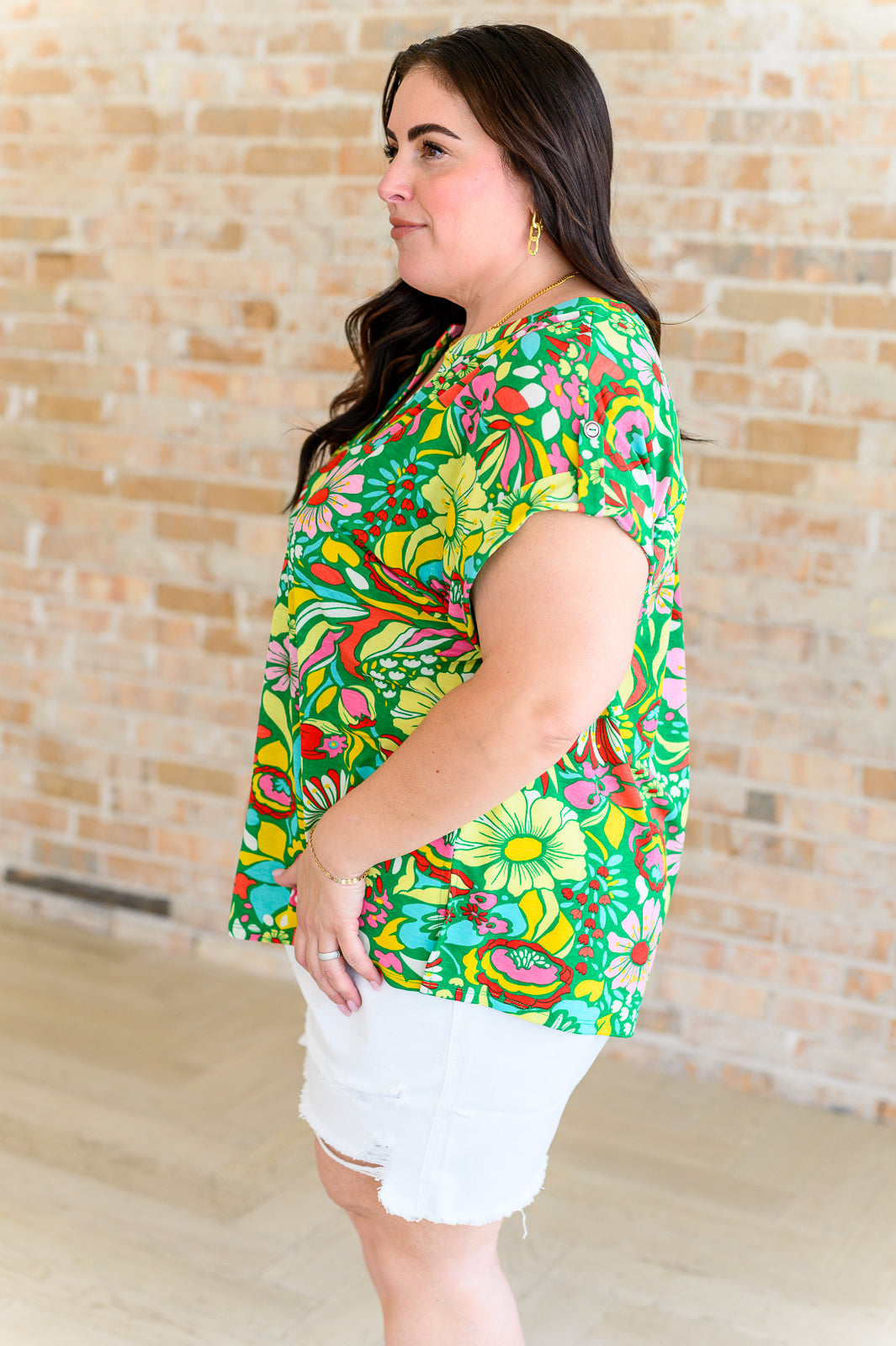 Lizzy Cap Sleeve Top - Vintage Green Floral Print Women's Blouse | Perfect for Spring Outfits, Date Nights & Office Wear
