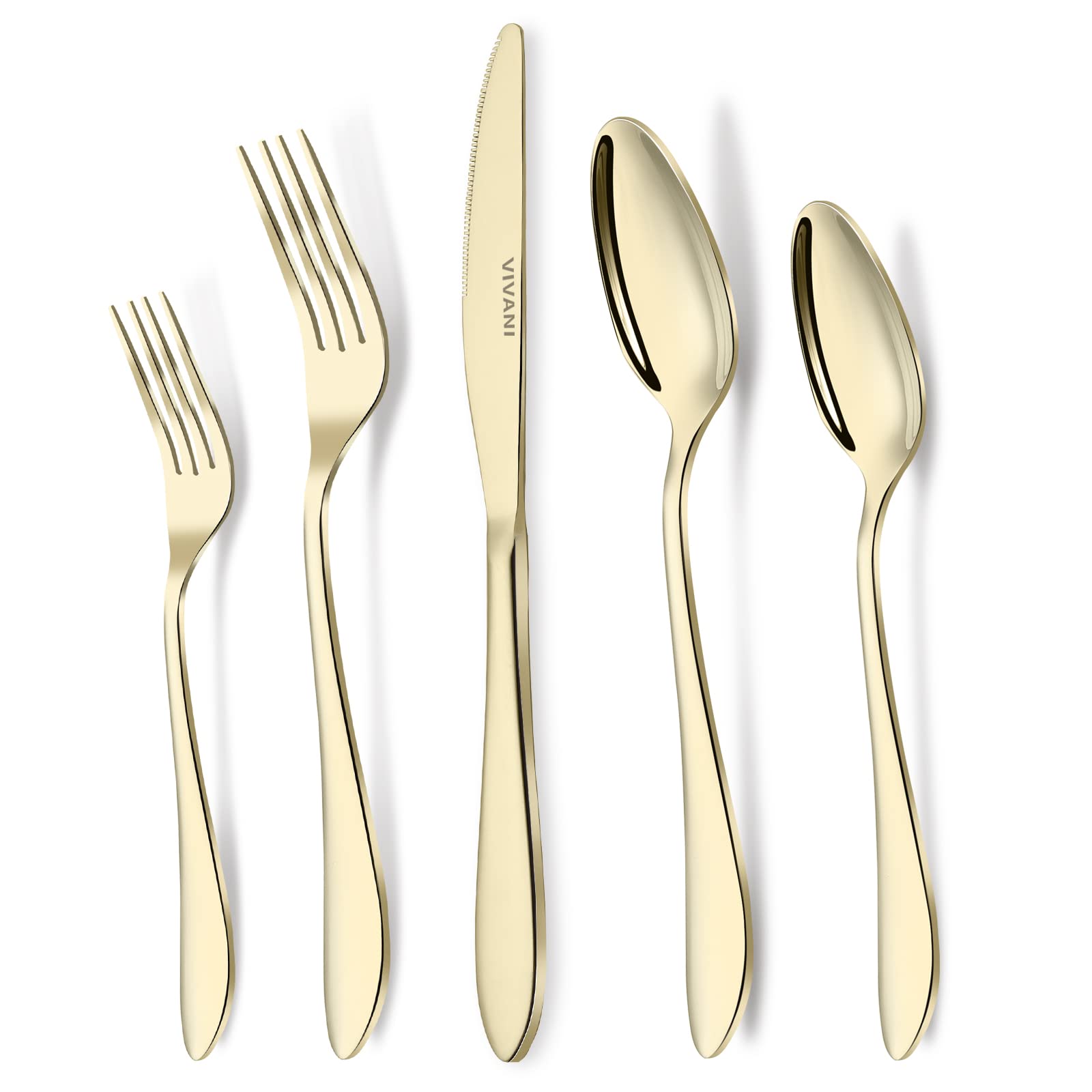VIVANI 30-Piece Champagne Gold Flatware Set for 6 - Premium Stainless Steel Silverware Set with Forks, Spoons & Knives - Elegant Tableware for Home & Restaurant Use - Dishwasher Safe Cutlery Set (V001) - Perfect for Dinner Parties, Weddings & Special Occasions