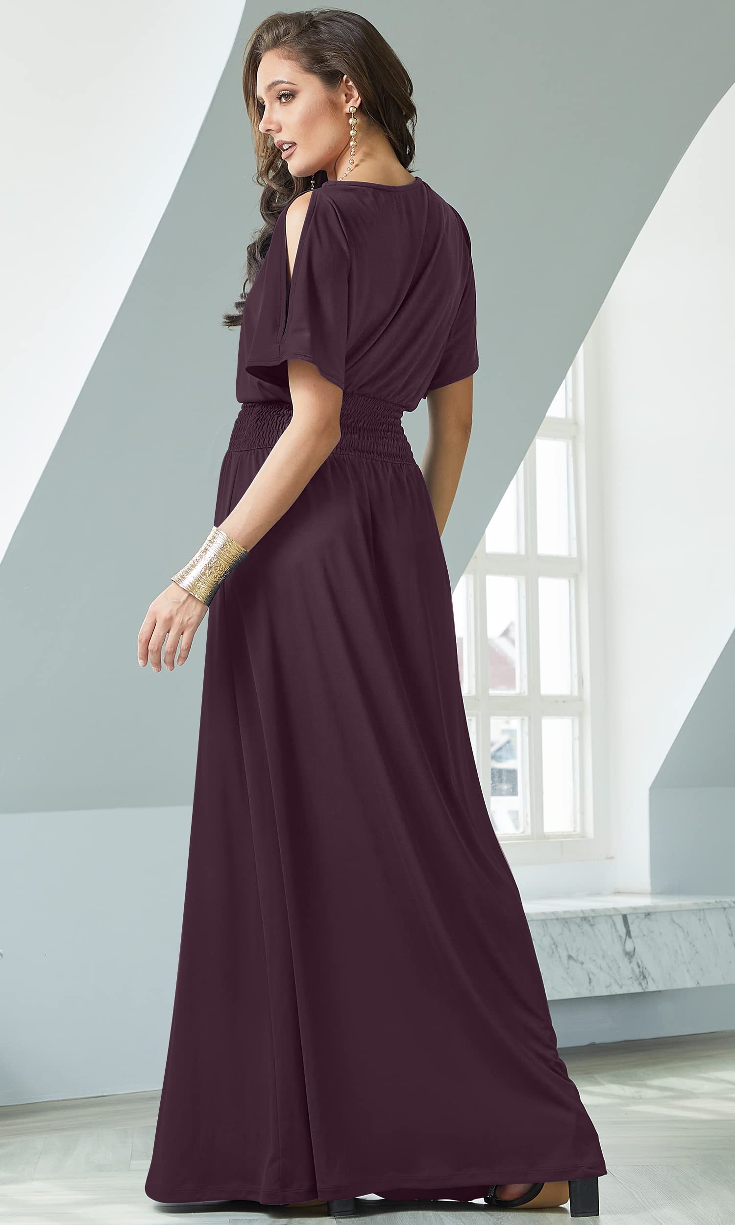 Elegant Women's Split Sleeve Smocked Cocktail Maxi Dress - Perfect for Evening Parties, Weddings & Special Occasions