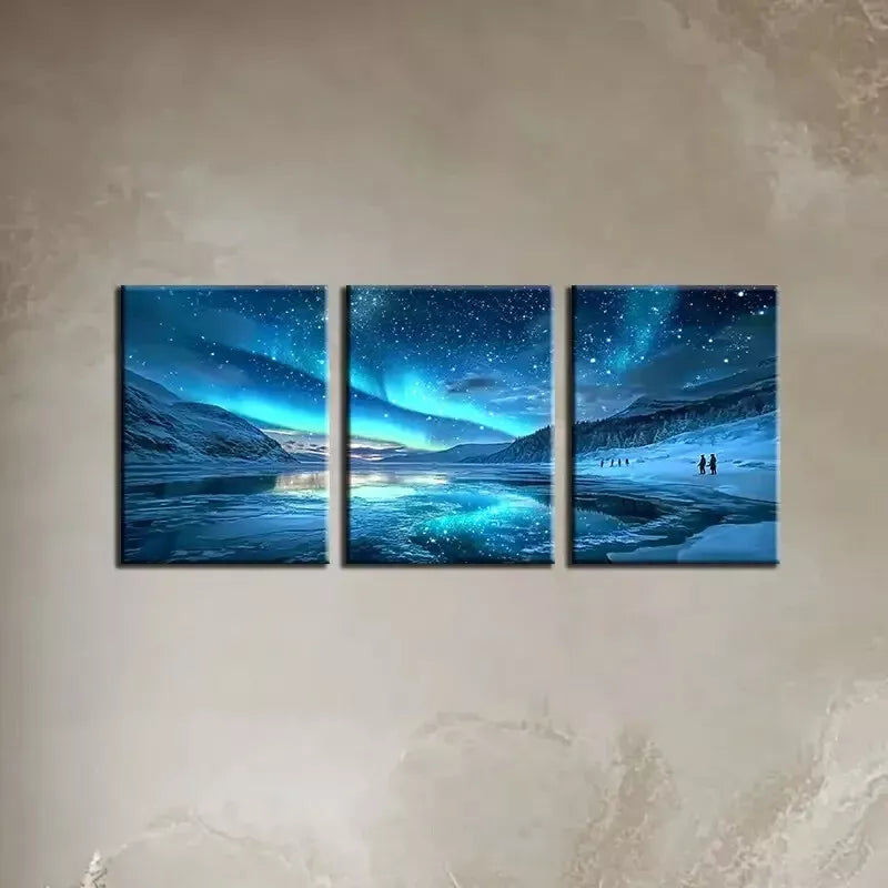 3-Piece Stunning Blue Northern Lights Wall Art Set - Framed Canvas 50x70cm (20x28in) | High-Quality Print | 100% Australian Made | Ready to Hang | Perfect for Living Room, Bedroom & Office Decor